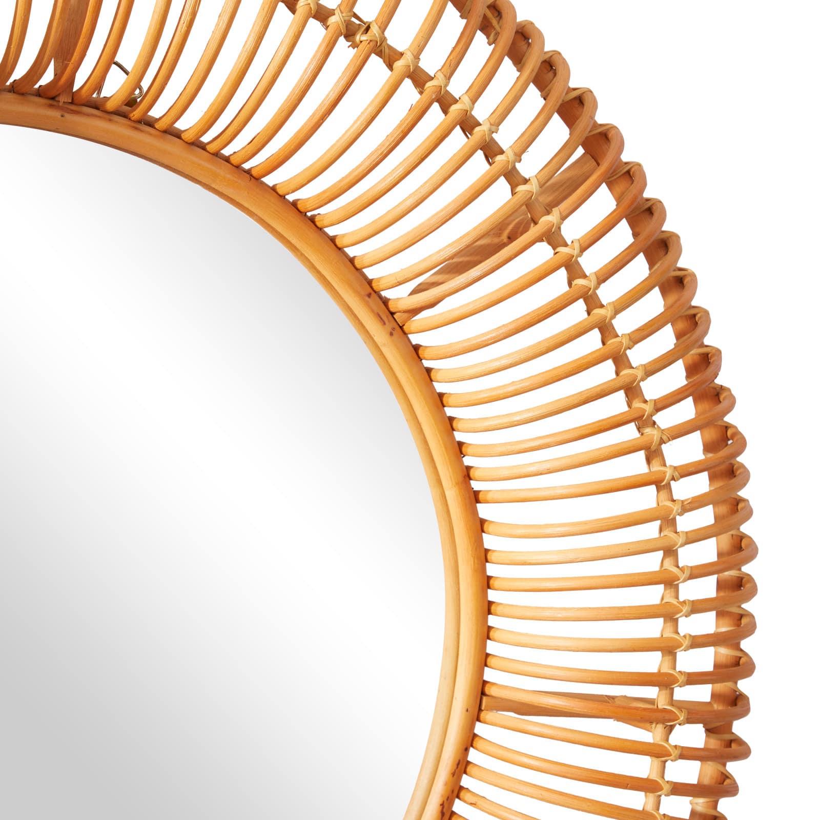 Brown Rattan Bohemian Wall Mirror, 39&#x22; x 4&#x22; x 39&#x22;