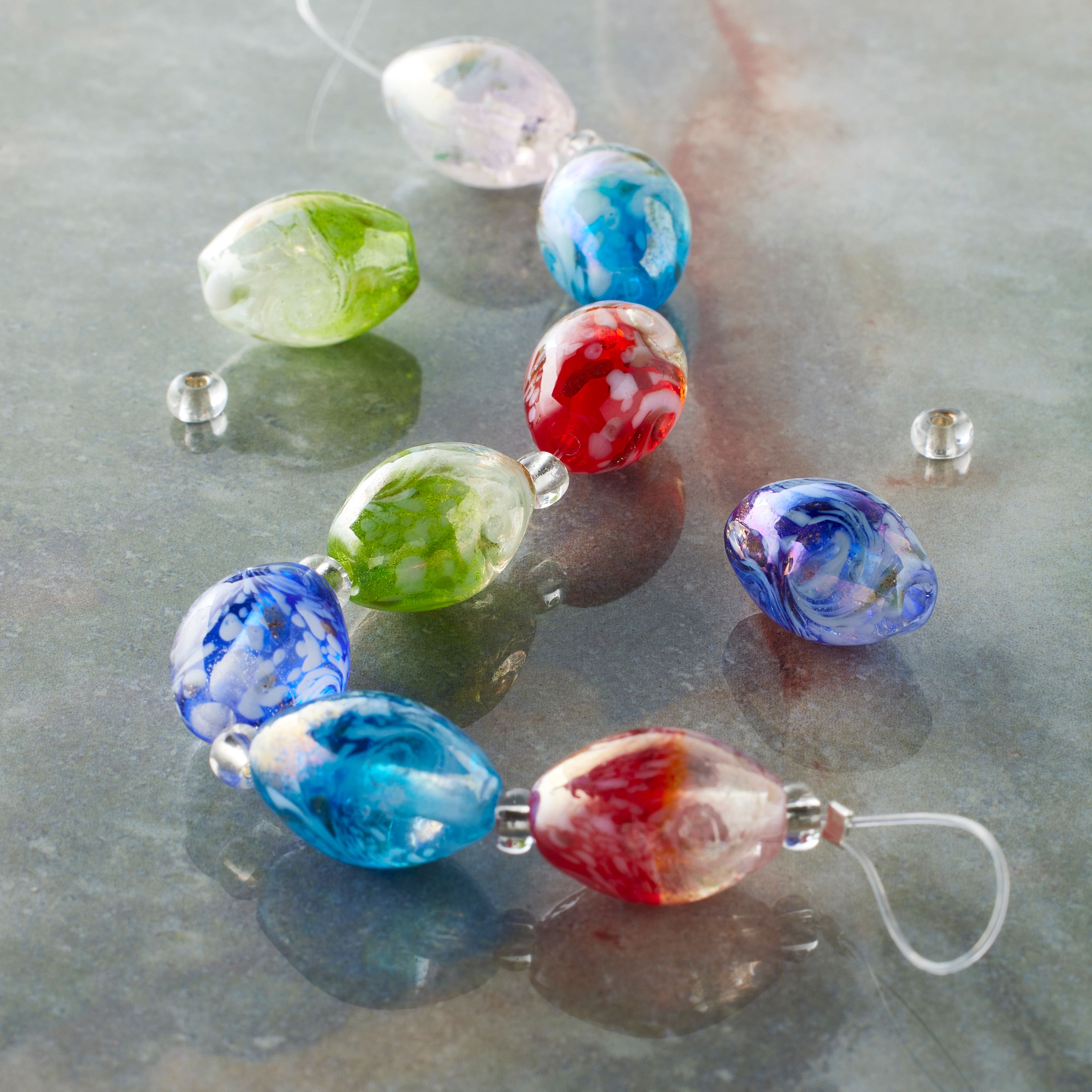 12 Pack: Multicolor Lampwork Glass Marbled Beads by Bead Landing™