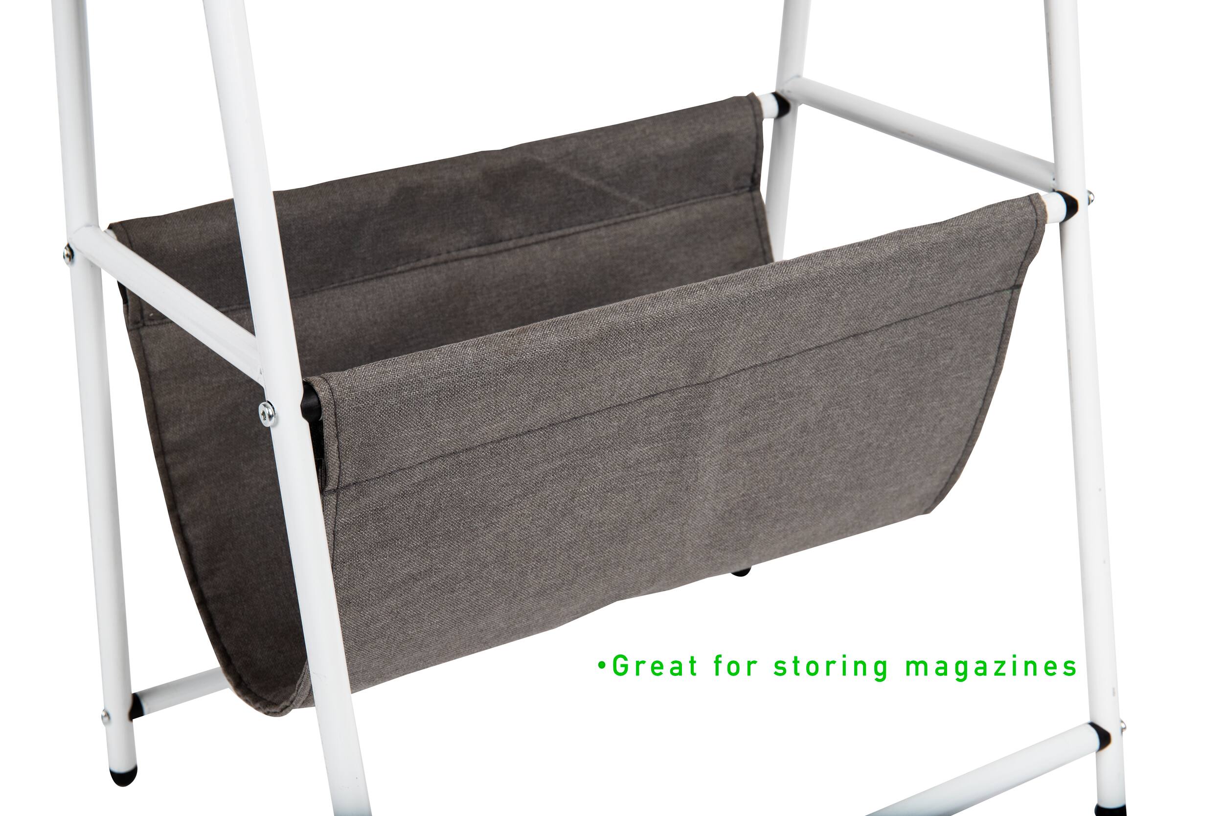 Mind Reader Round Side Table with Fabric Storage Pocket
