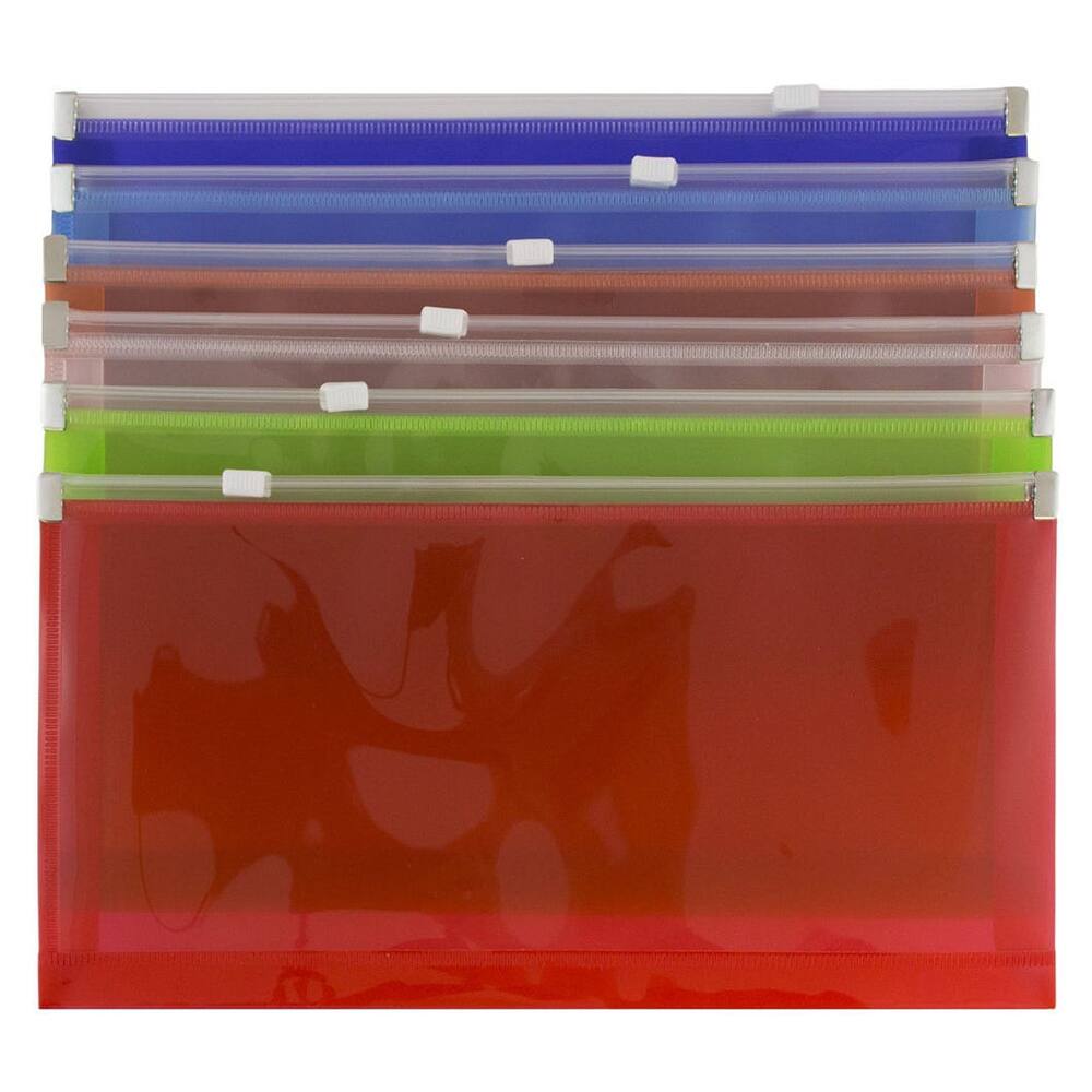 JAM Paper 4.13" x 9.5" Mixed Plastic Zip Closure Booklet Envelopes, 12ct.