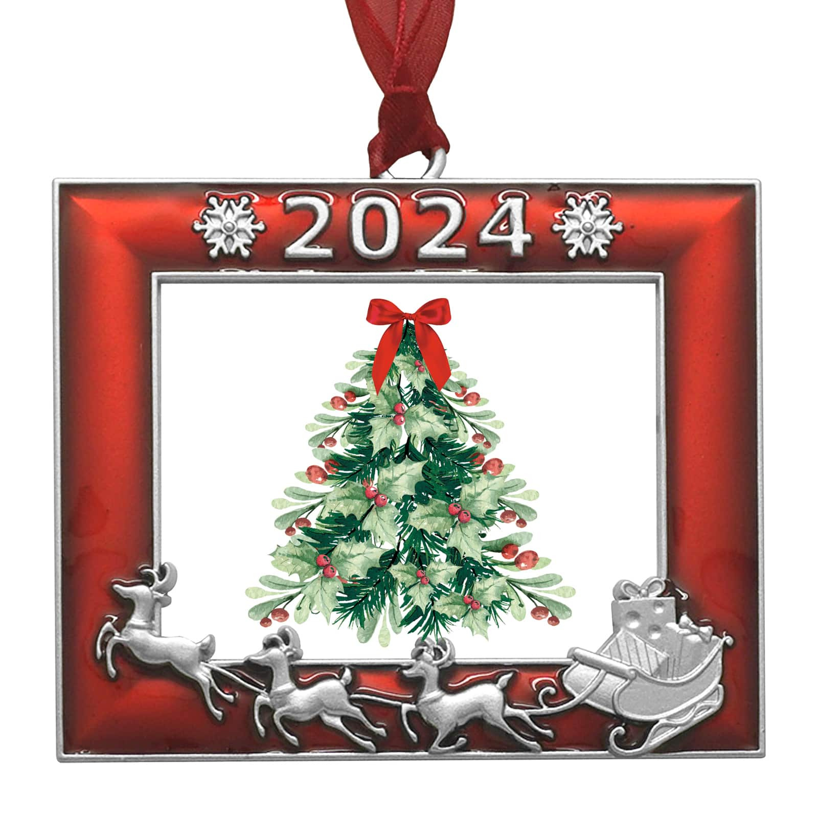 2&#x22; x 2.5&#x22; Red &#x26; Silver Reindeer Ornament Frame by Studio D&#xE9;cor&#xAE;