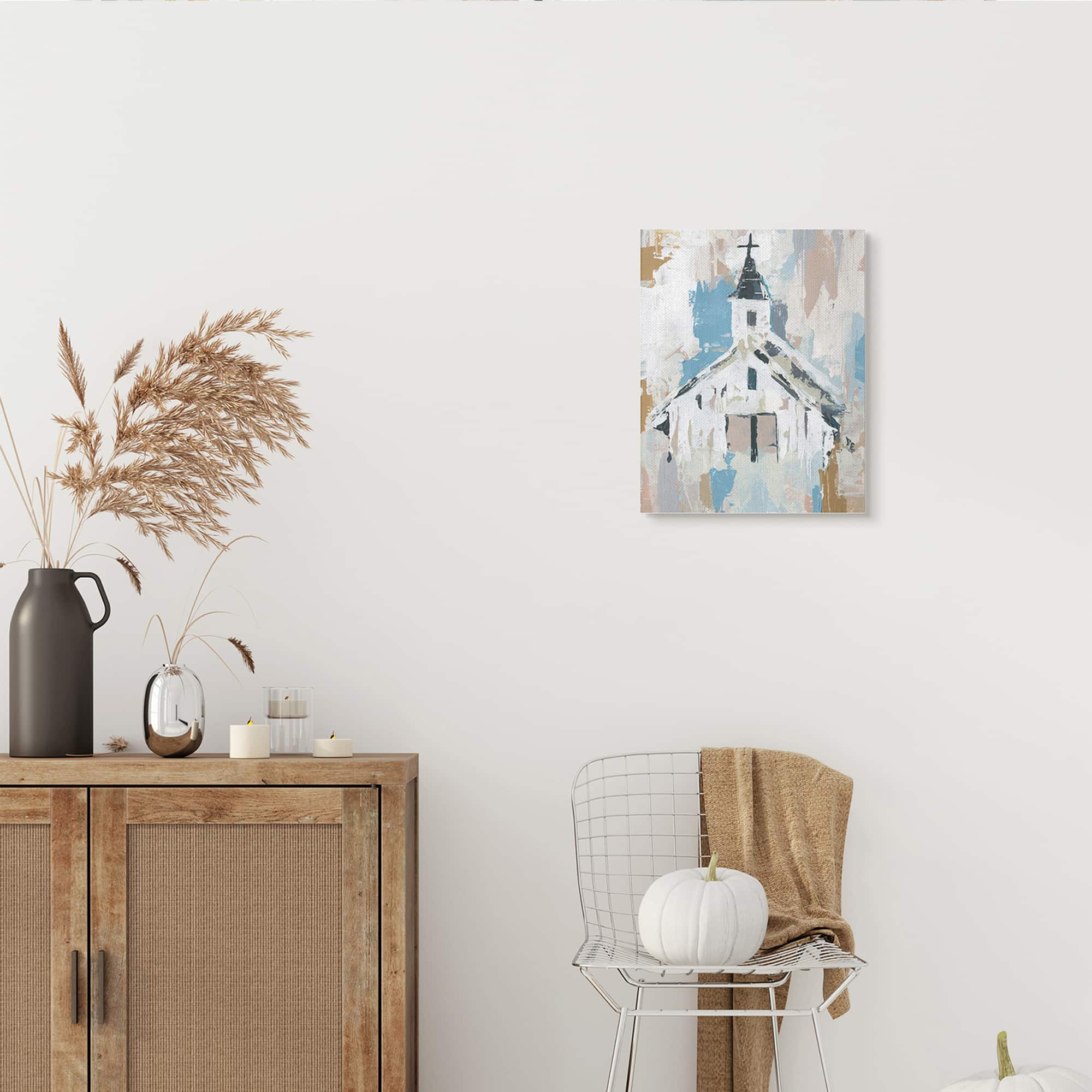 Stupell Industries Distressed Country Church House Abstract Pattern Canvas Wall Art