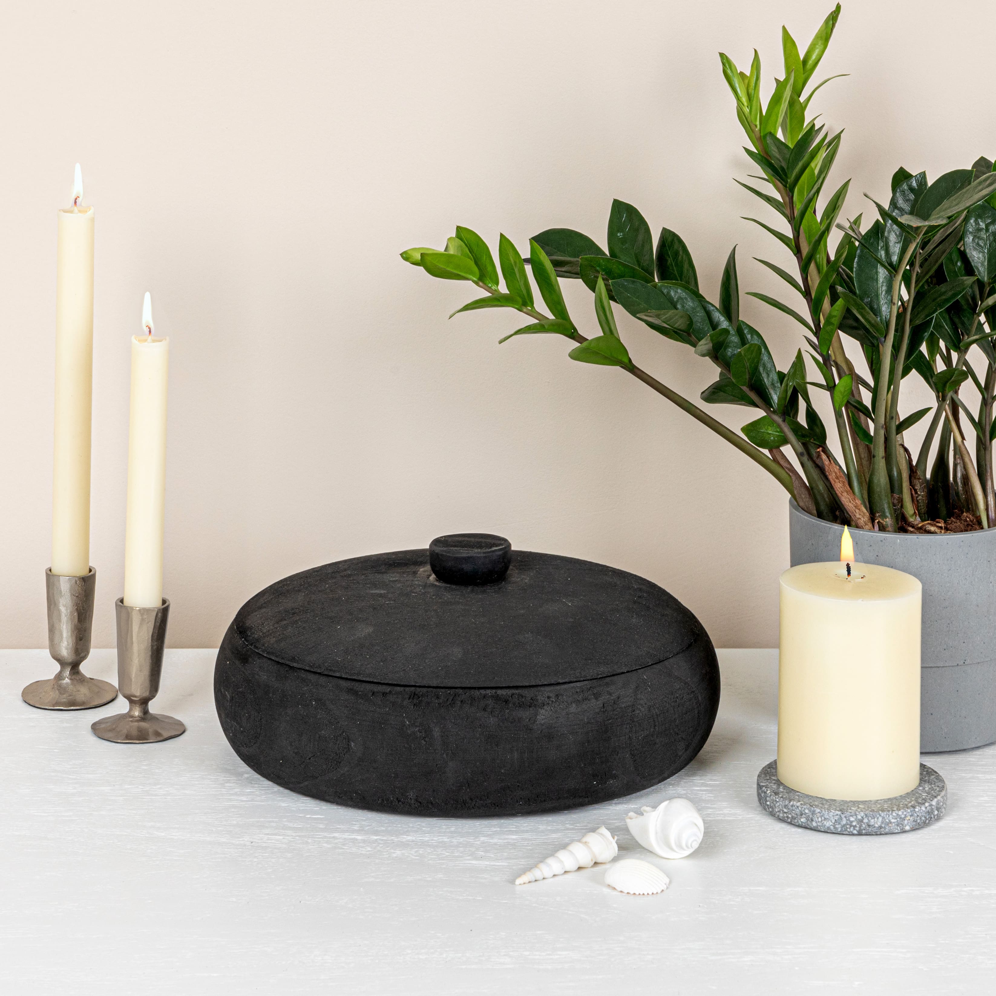 Hello Honey&#xAE; 11.5&#x22; Black Decorative Paulownia Wood Container with Lid