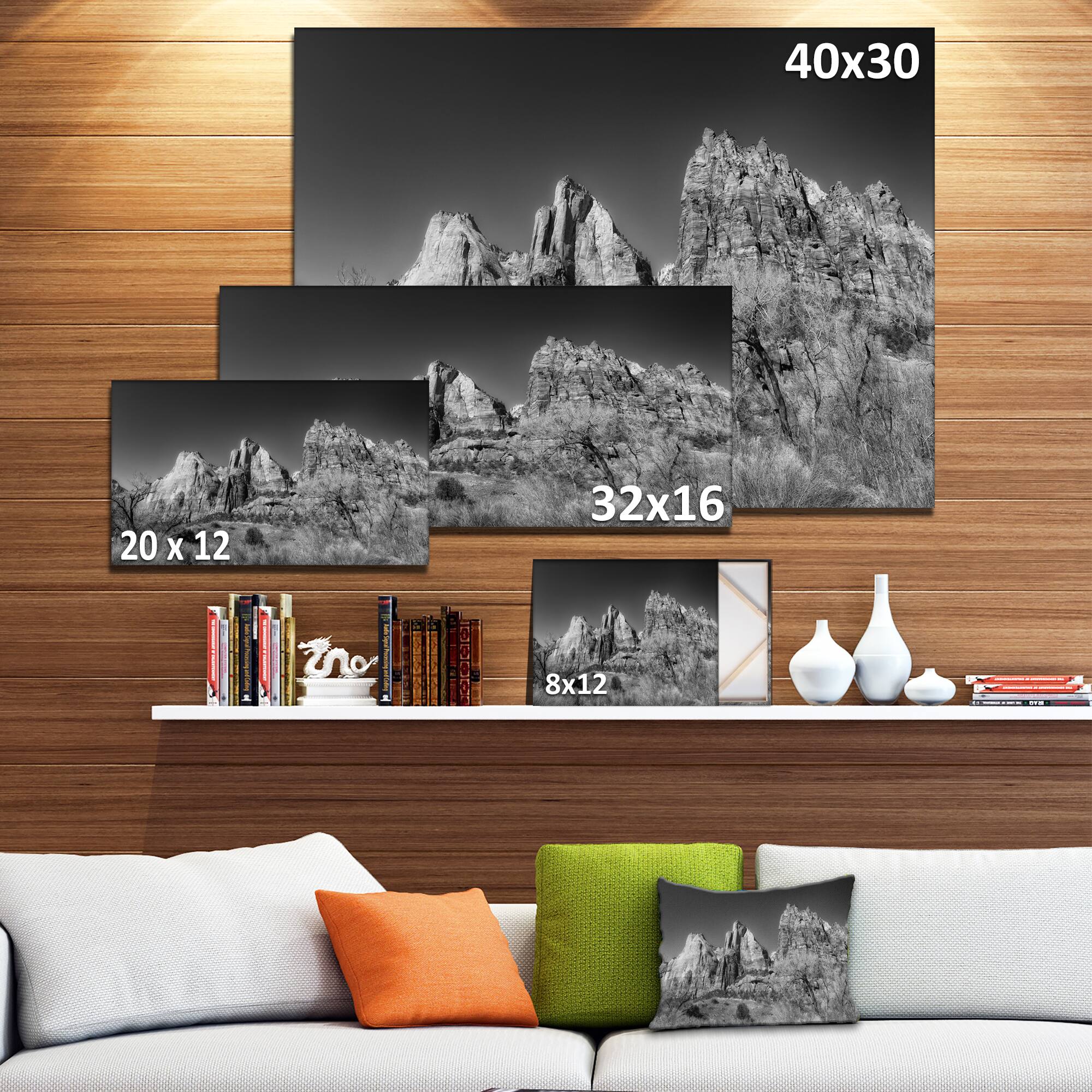 Designart - Rising Red Rocks Black and White - Landscape Canvas Art Print