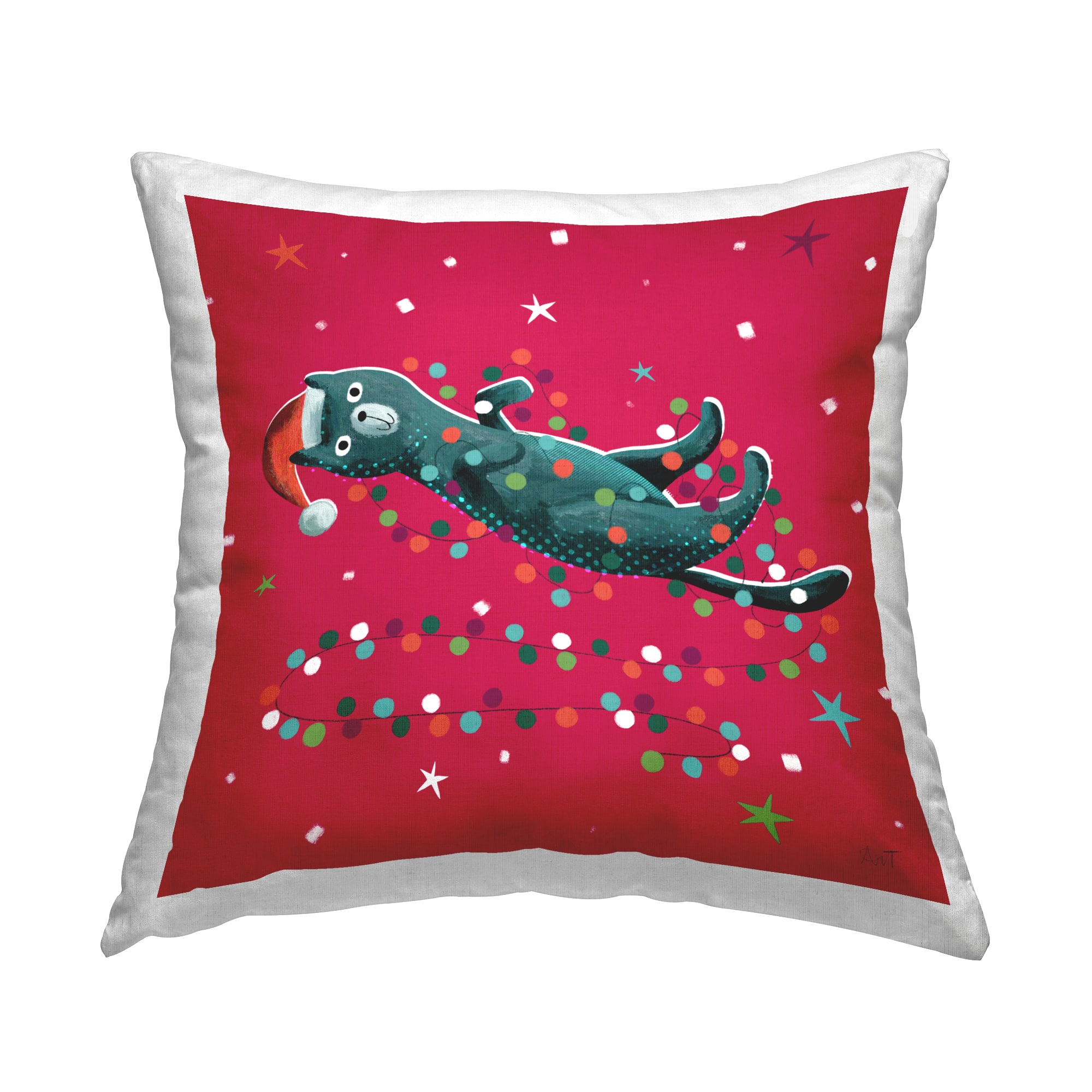 Stupell Industries Cat Christmas Lights Pillow