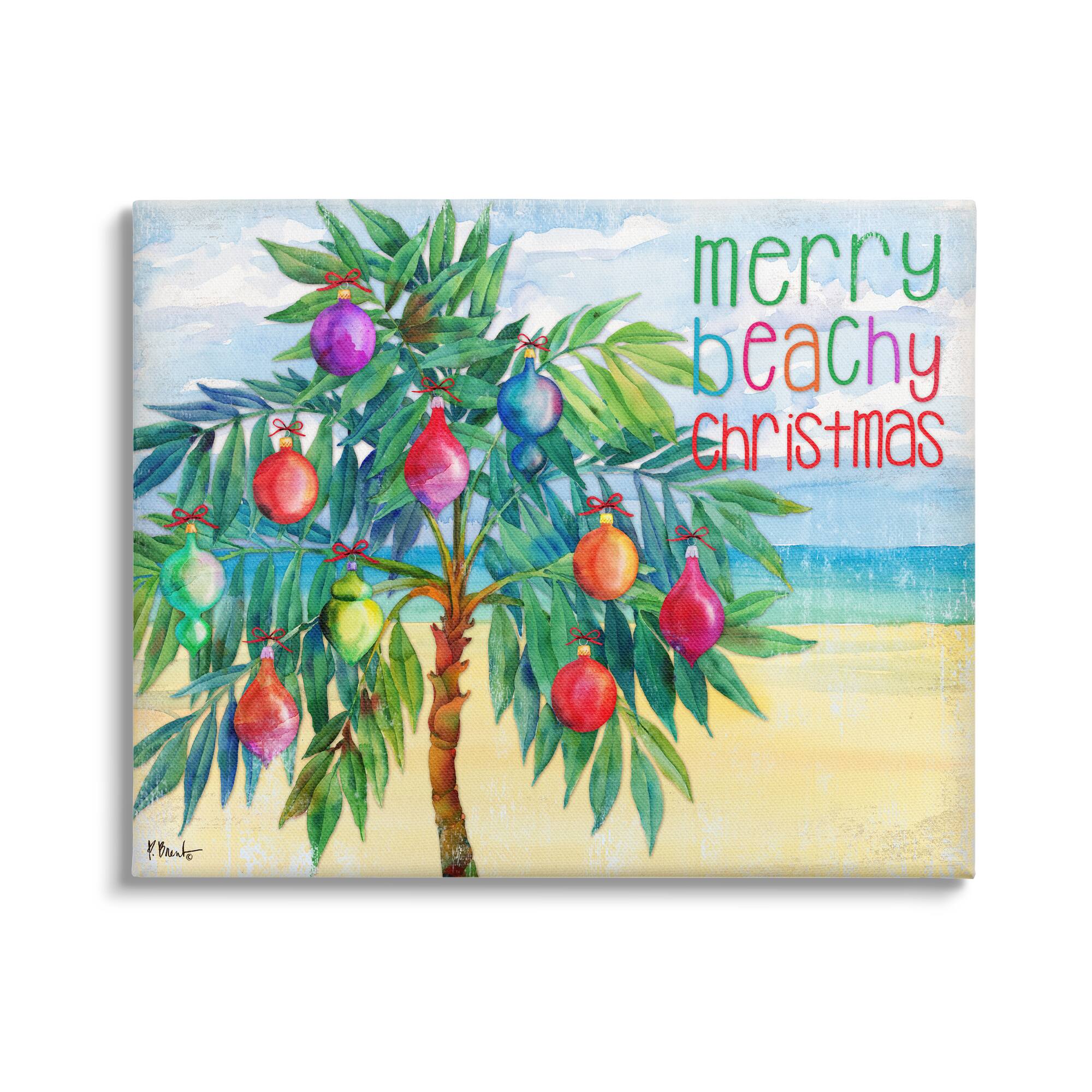 Stupell Industries Merry Beachy Christmas Holiday Palm Canvas Wall Art