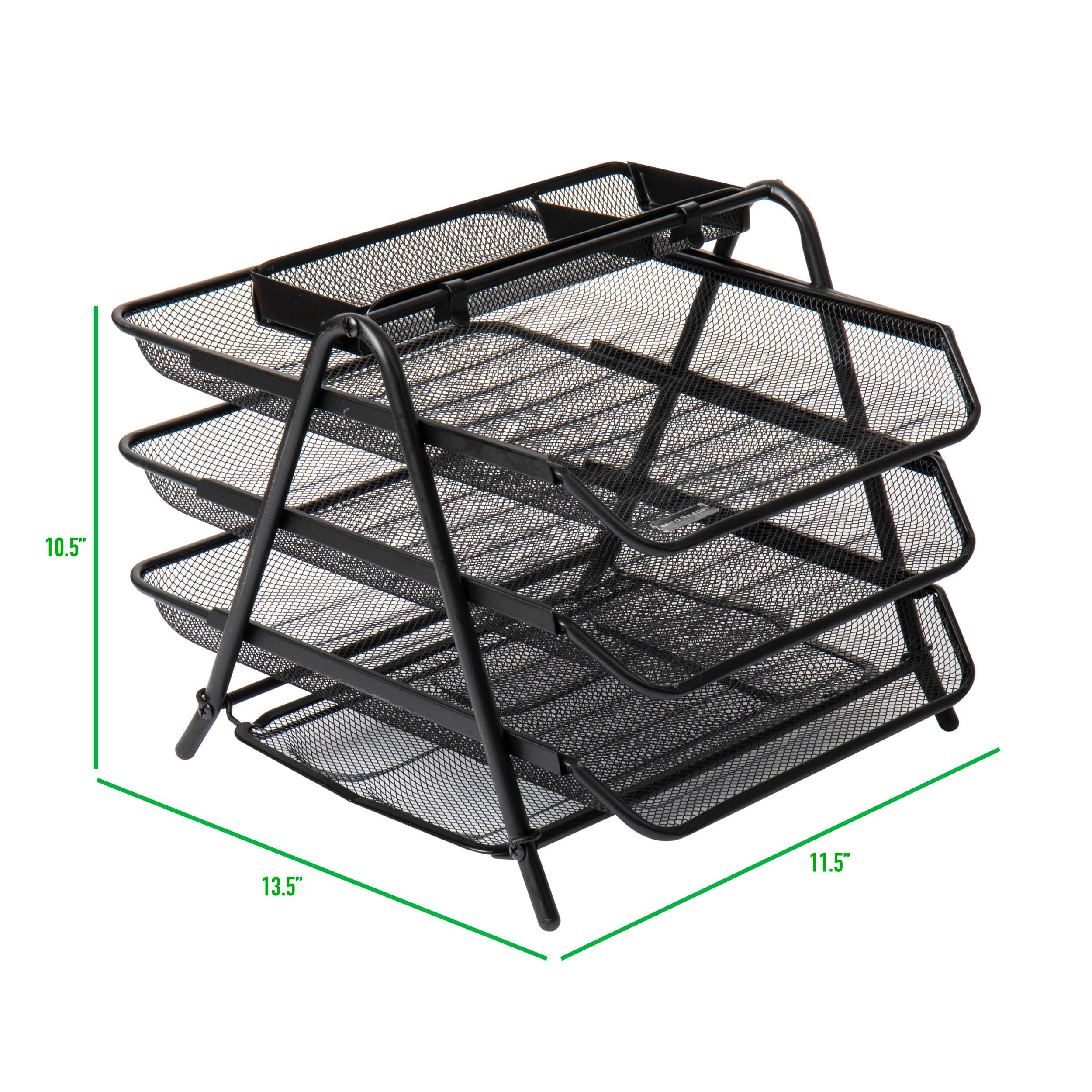 Mind Reader Black 3-Tray Desktop Document Organizer with Pull Out Drawer