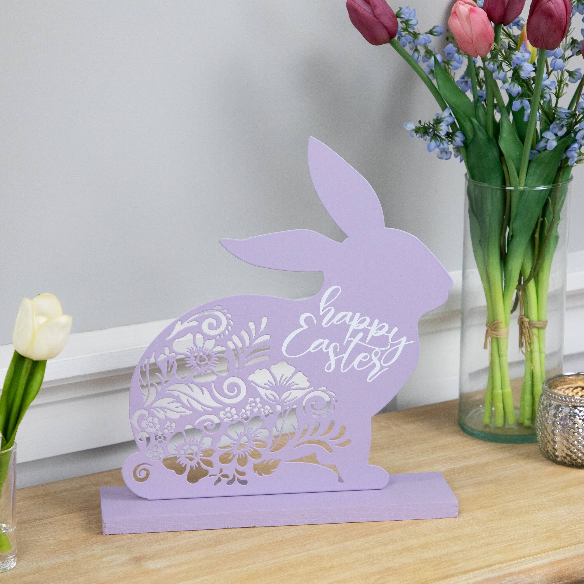 13&#x22; Happy Easter Floral Cut-Out Bunny D&#xE9;cor