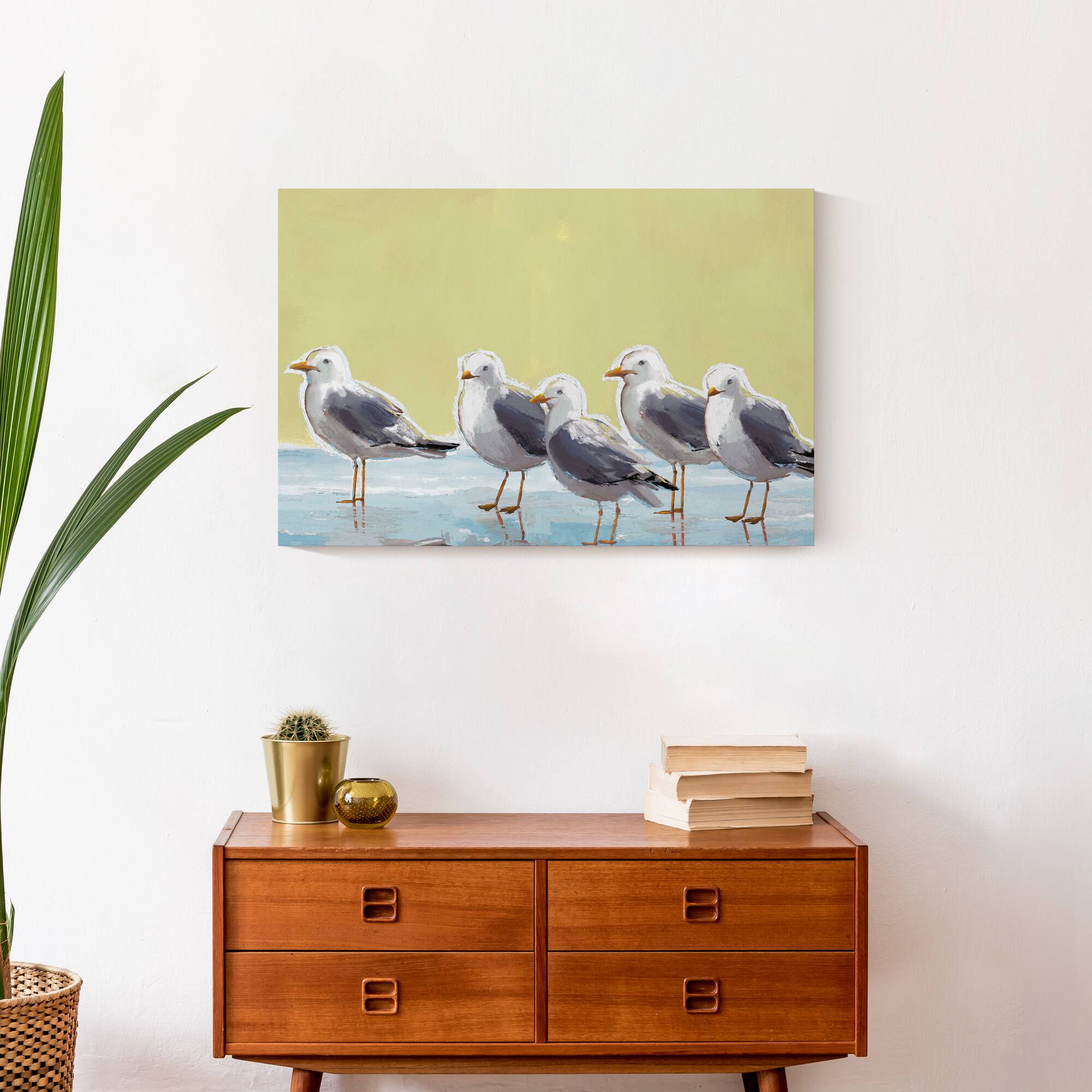 Seagulls On Yellow 24&#x22; x 16&#x22; Canvas Wall Art