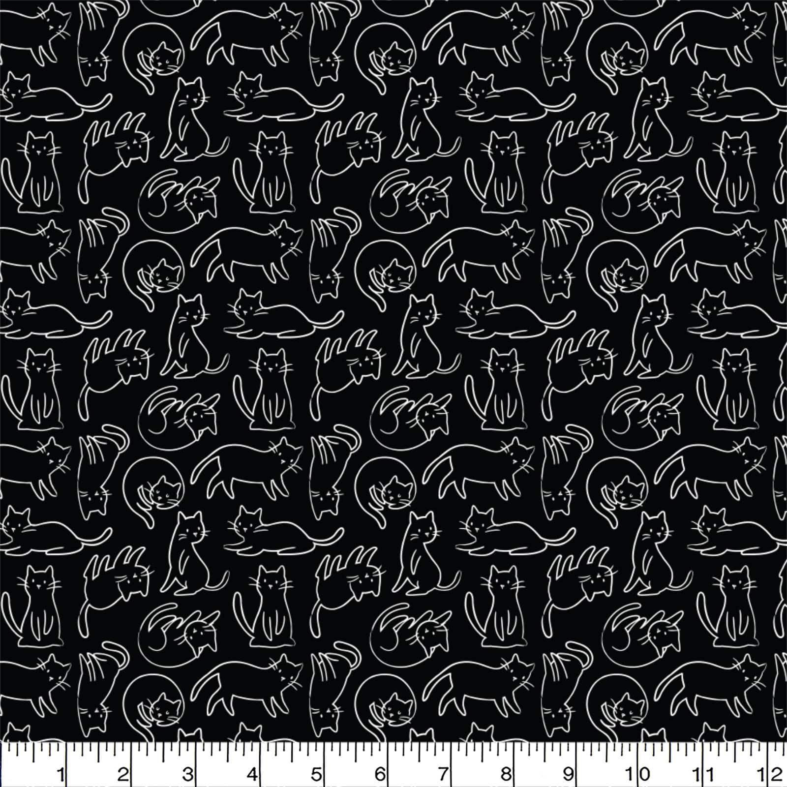 &#x22;Meow&#x22; by Sara B. Black Felines Cotton Fabric