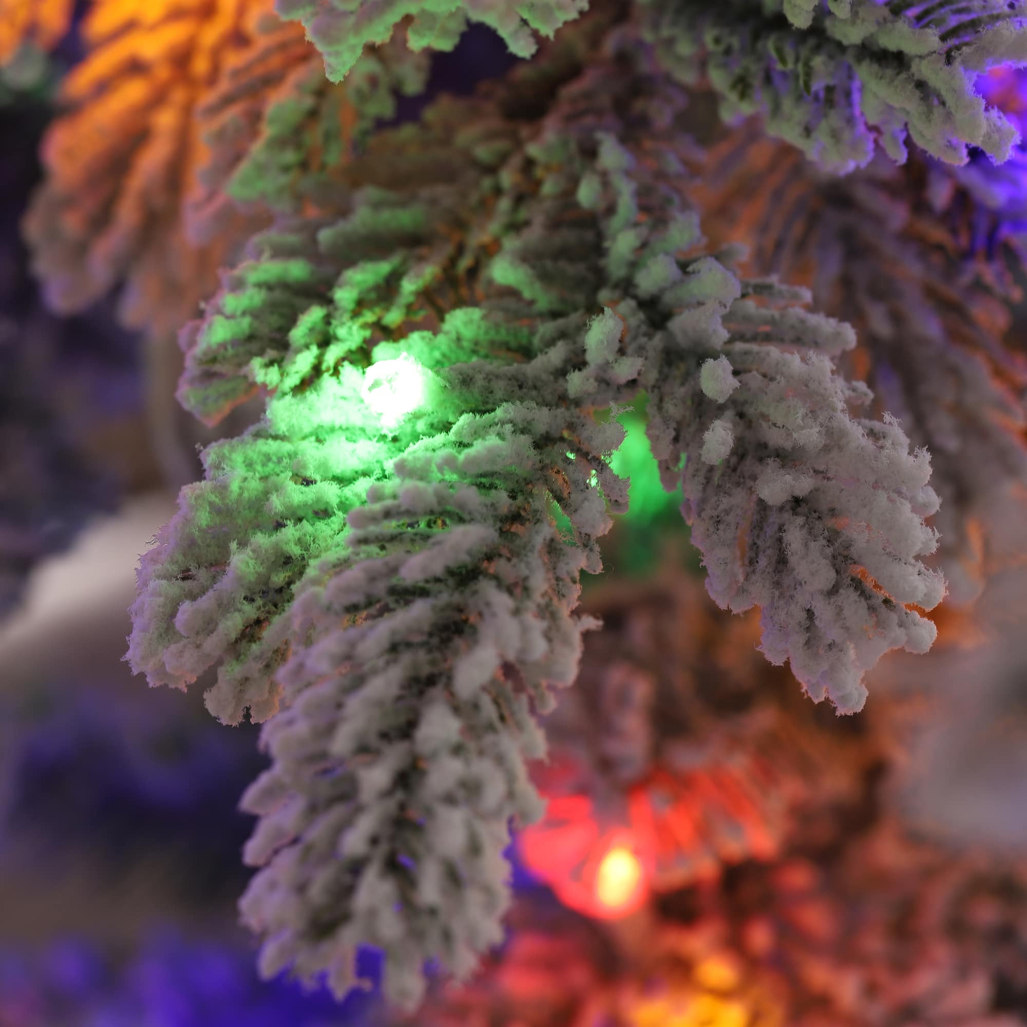 Glitzhome&#xAE; 9ft Pre-Lit Flocked Full Fir Artificial Christmas Tree, Multicolor LED Lights