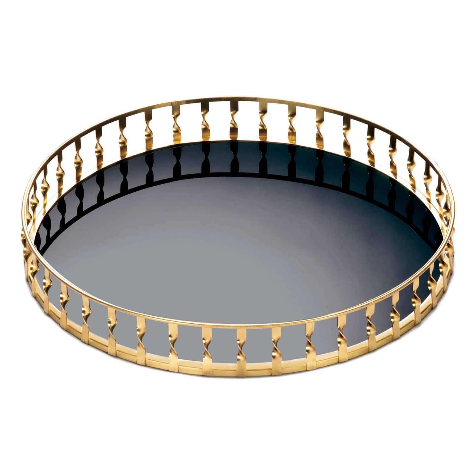 15&#x22; Gold Twist Mirrored Tray