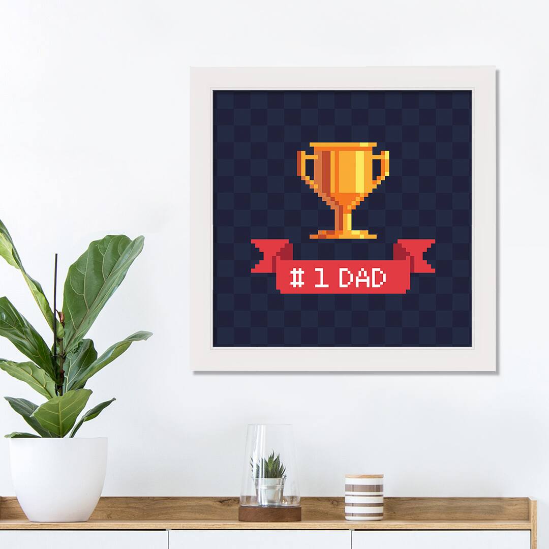 Number 1 Dad White Framed Canvas Art
