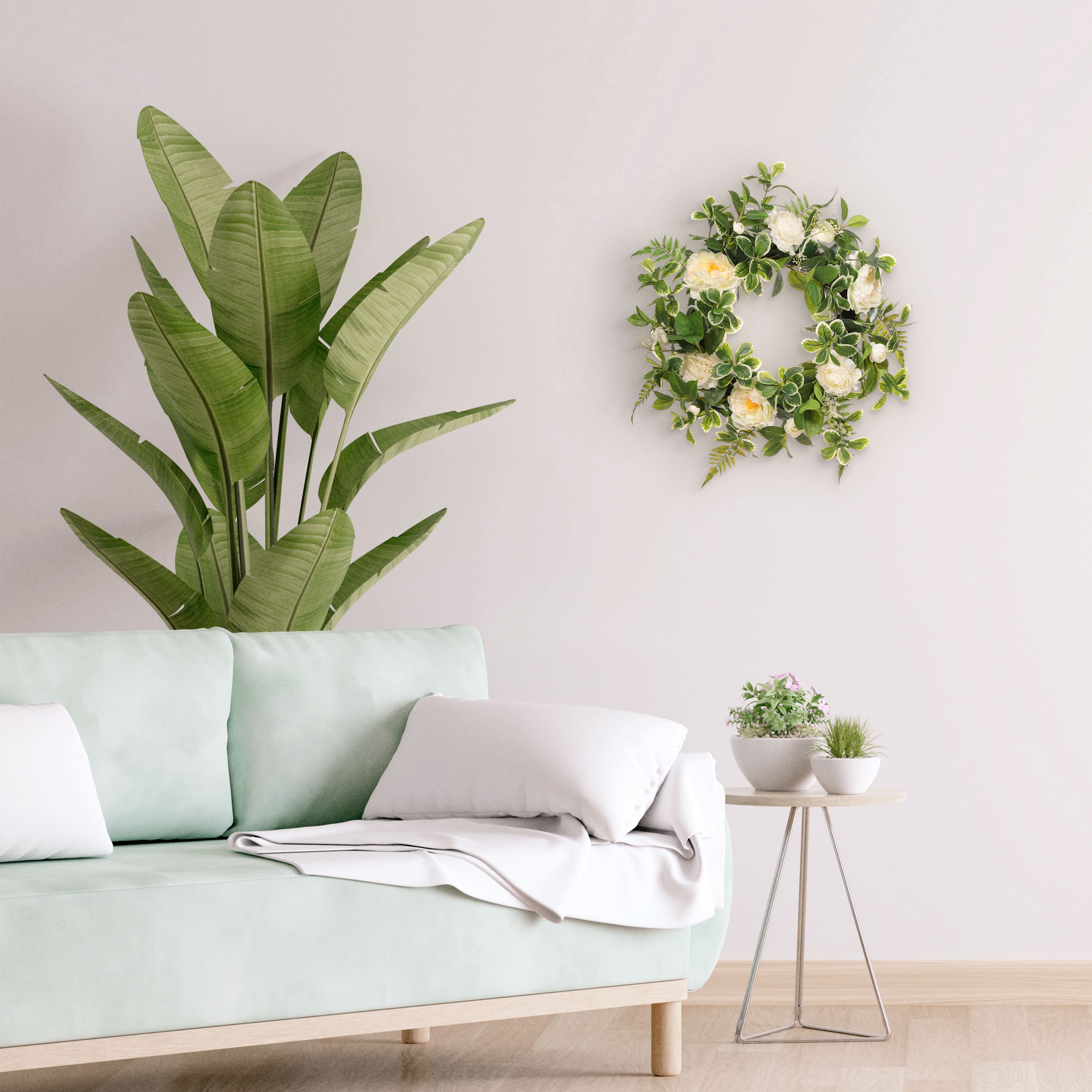 24" Spring Cream Peony & Camellia Wreath