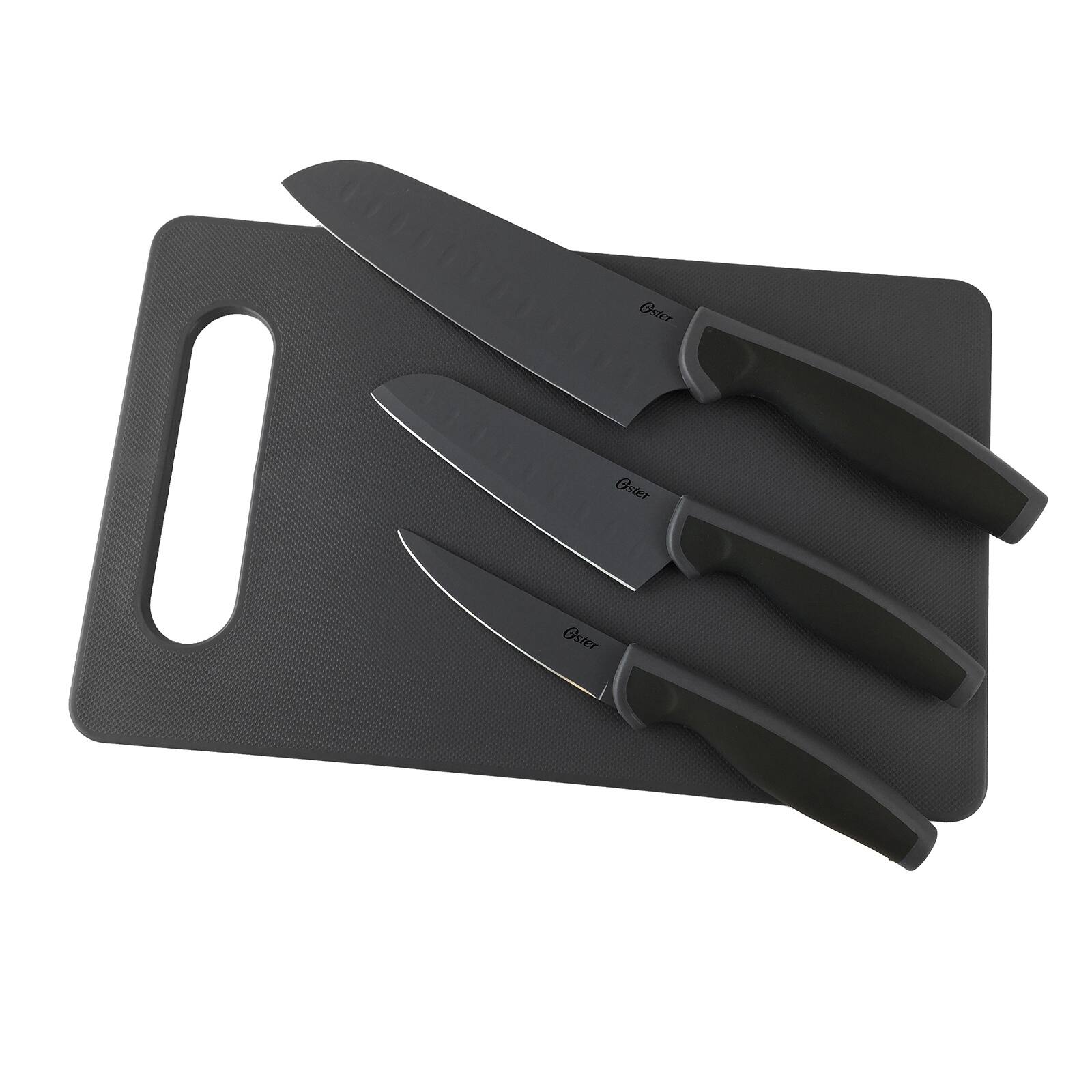 Oster Slice Craft 4-Piece Black Cutlery Knife Set with Cutting Board