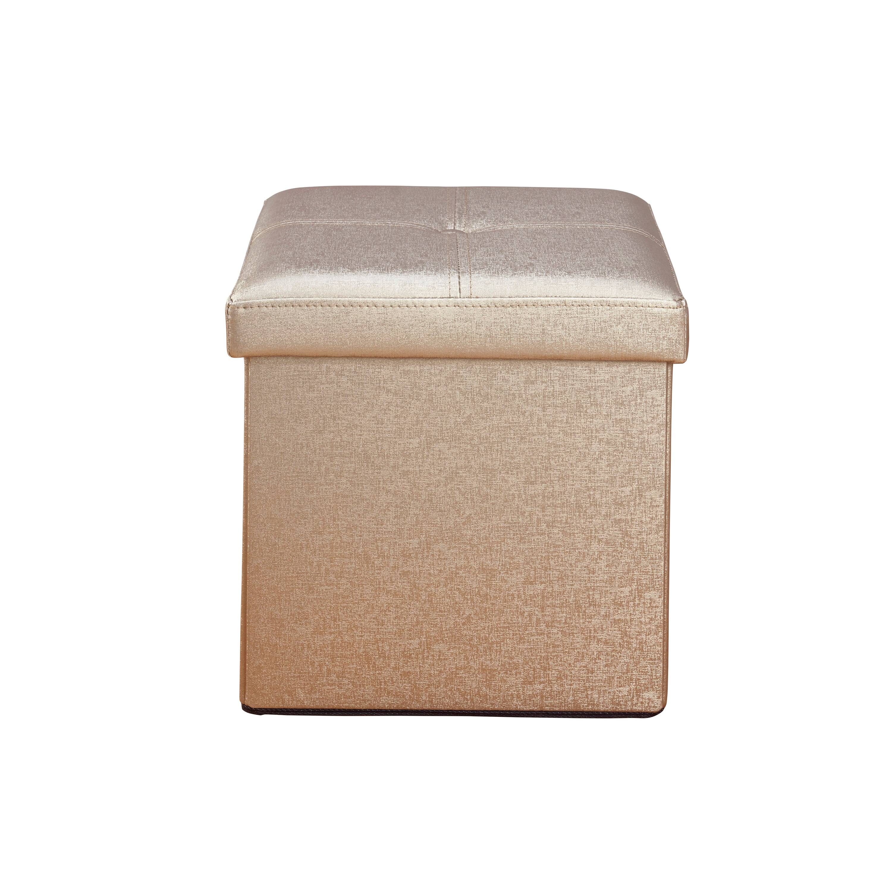 Simplify Metallic Faux Leather Folding Storage Ottoman Cube