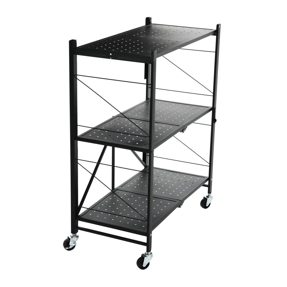 Household Essentials 34" Black Metal 3-Tier Foldable Utility Rack