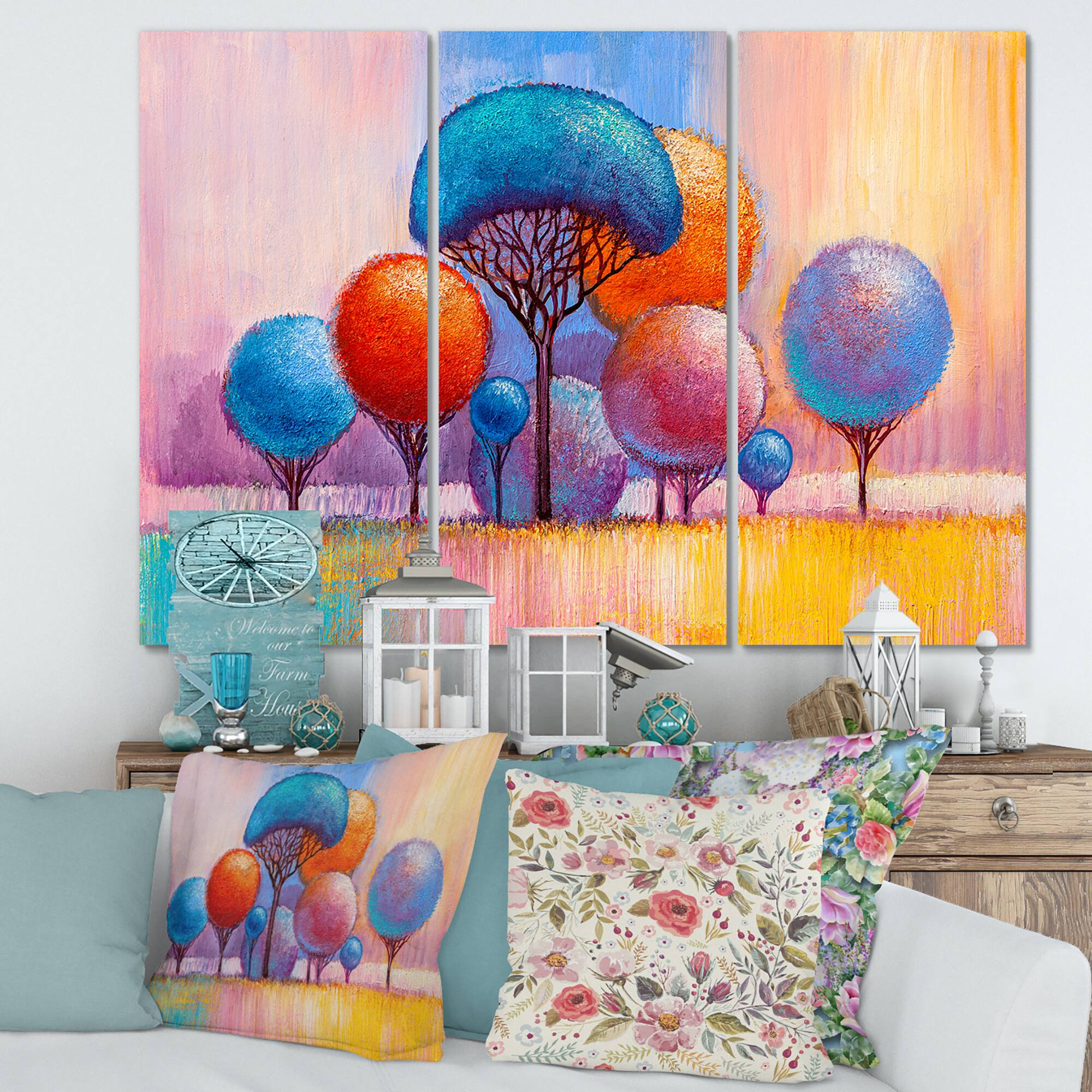 Designart - Autumn Fantasy Trees II - Modern Canvas Wall Art Print