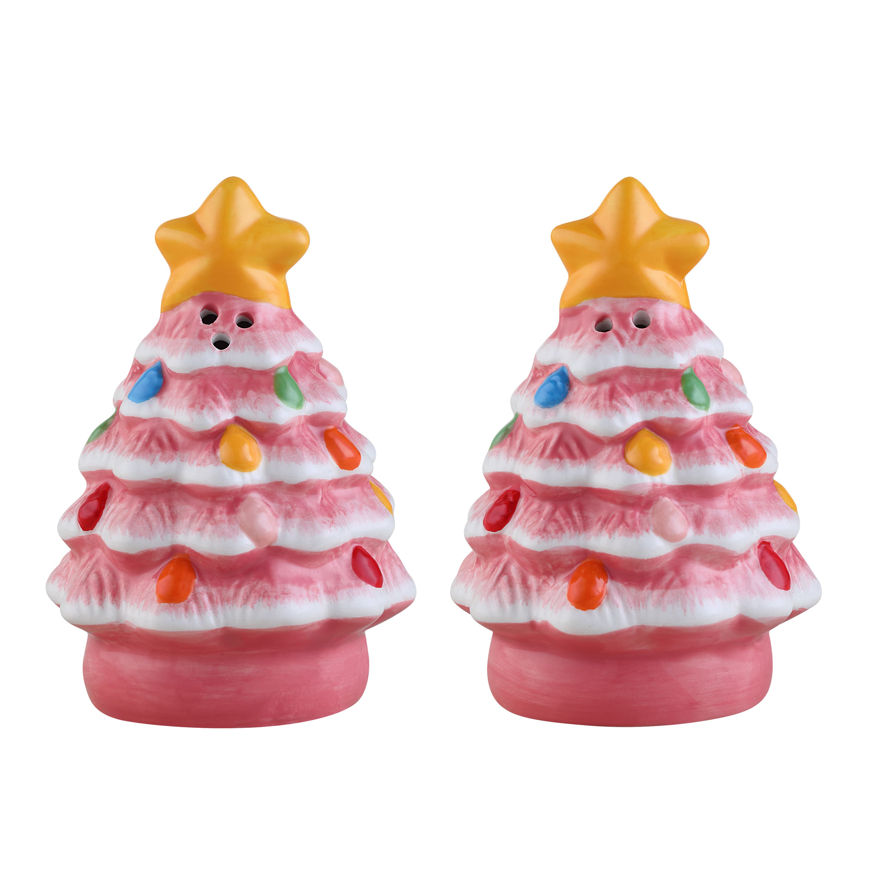 3.75" Pink Nostalgic Ceramic Tree Salt & Pepper Shaker Set