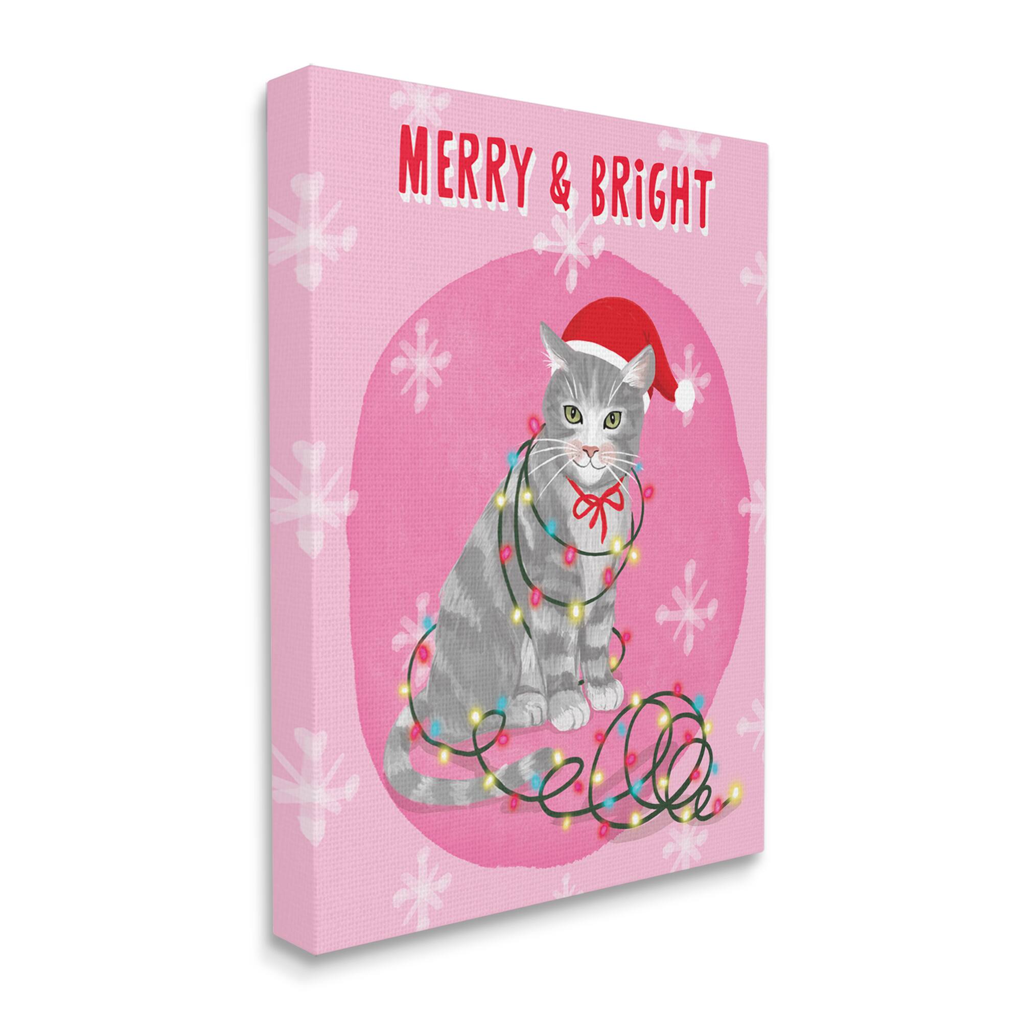Stupell Industries Merry & Bright Christmas Cat Canvas Wall Art