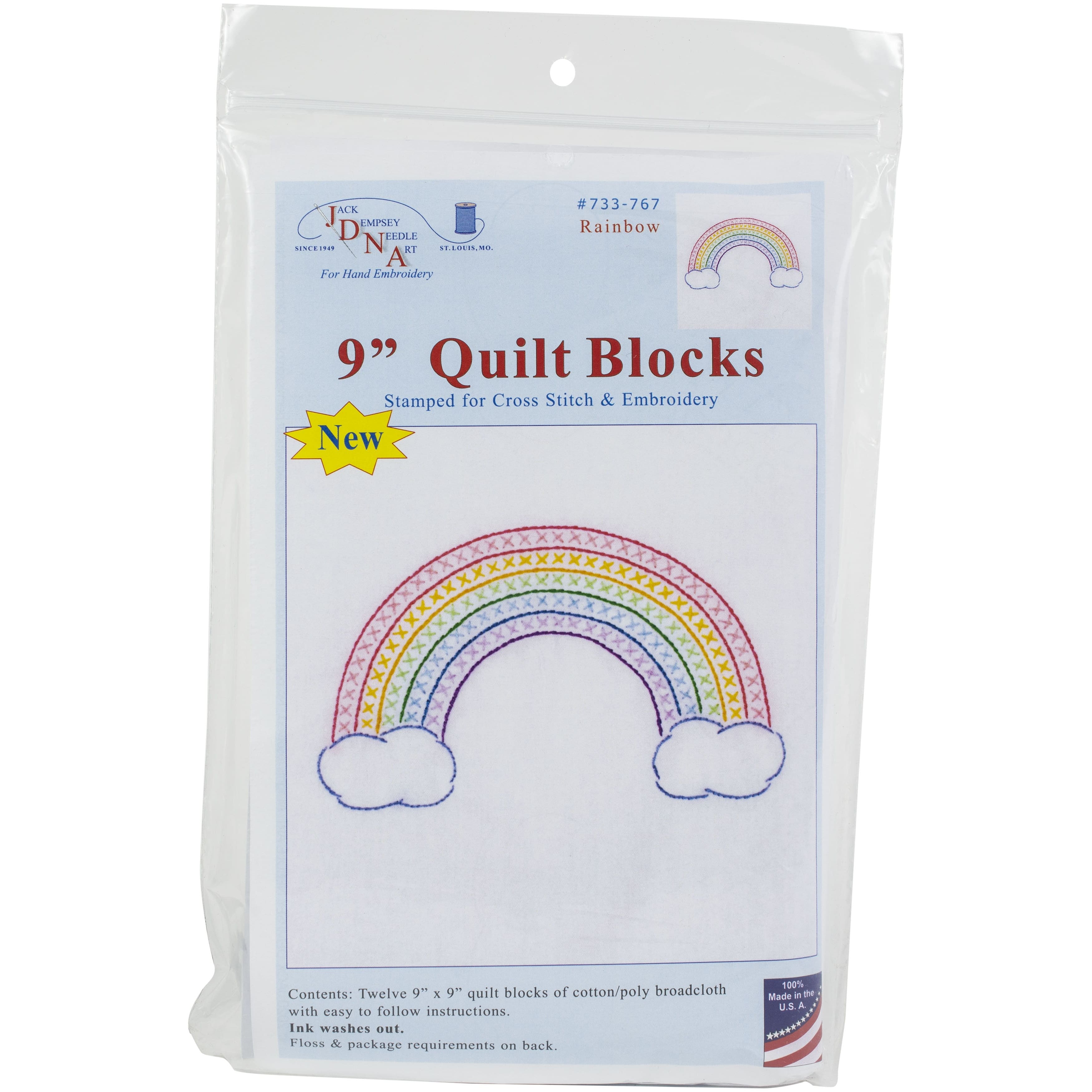 Jack Dempsey Rainbow Stamped White Quilt Blocks