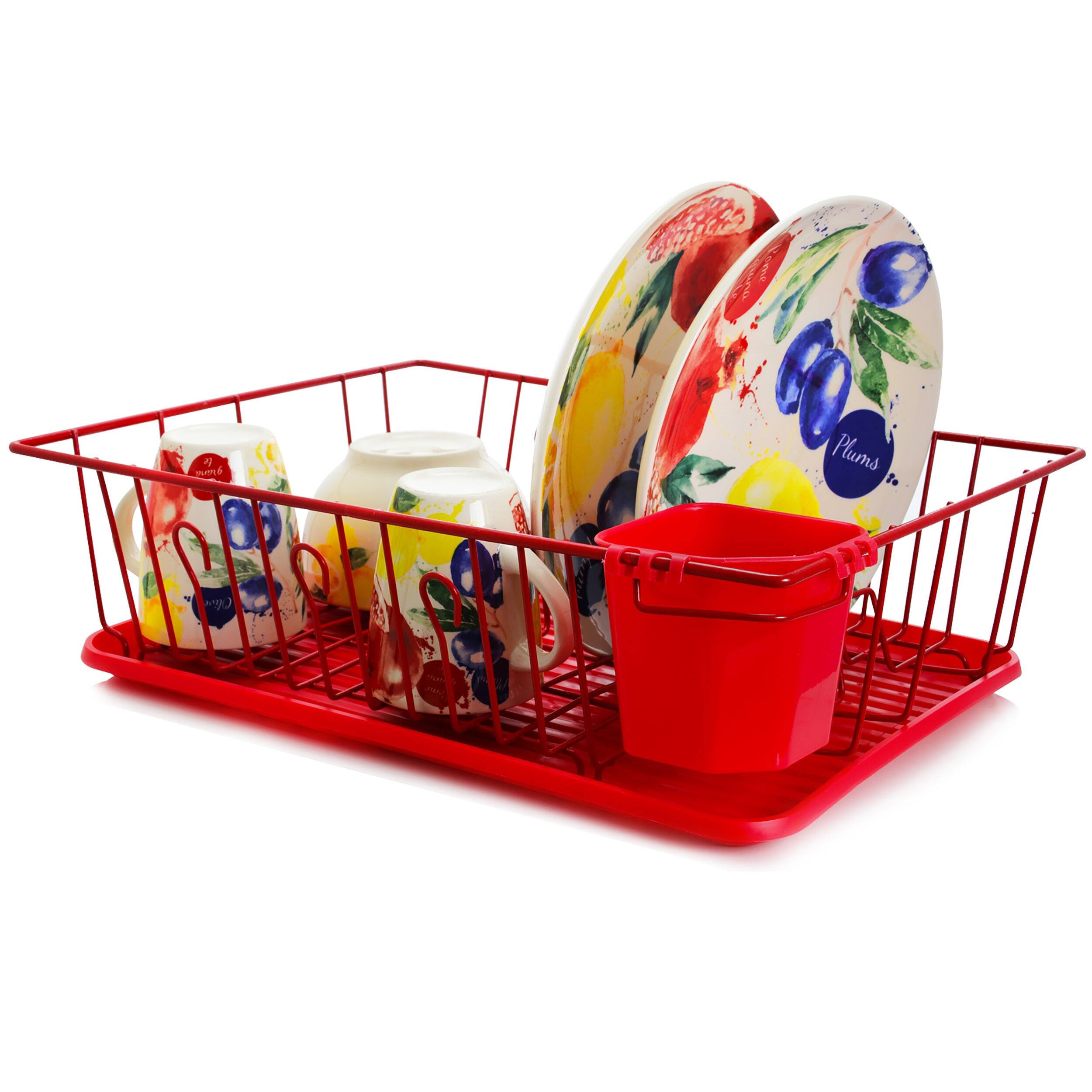 MegaChef 17.5" Red 14 Plate Position Dish Rack