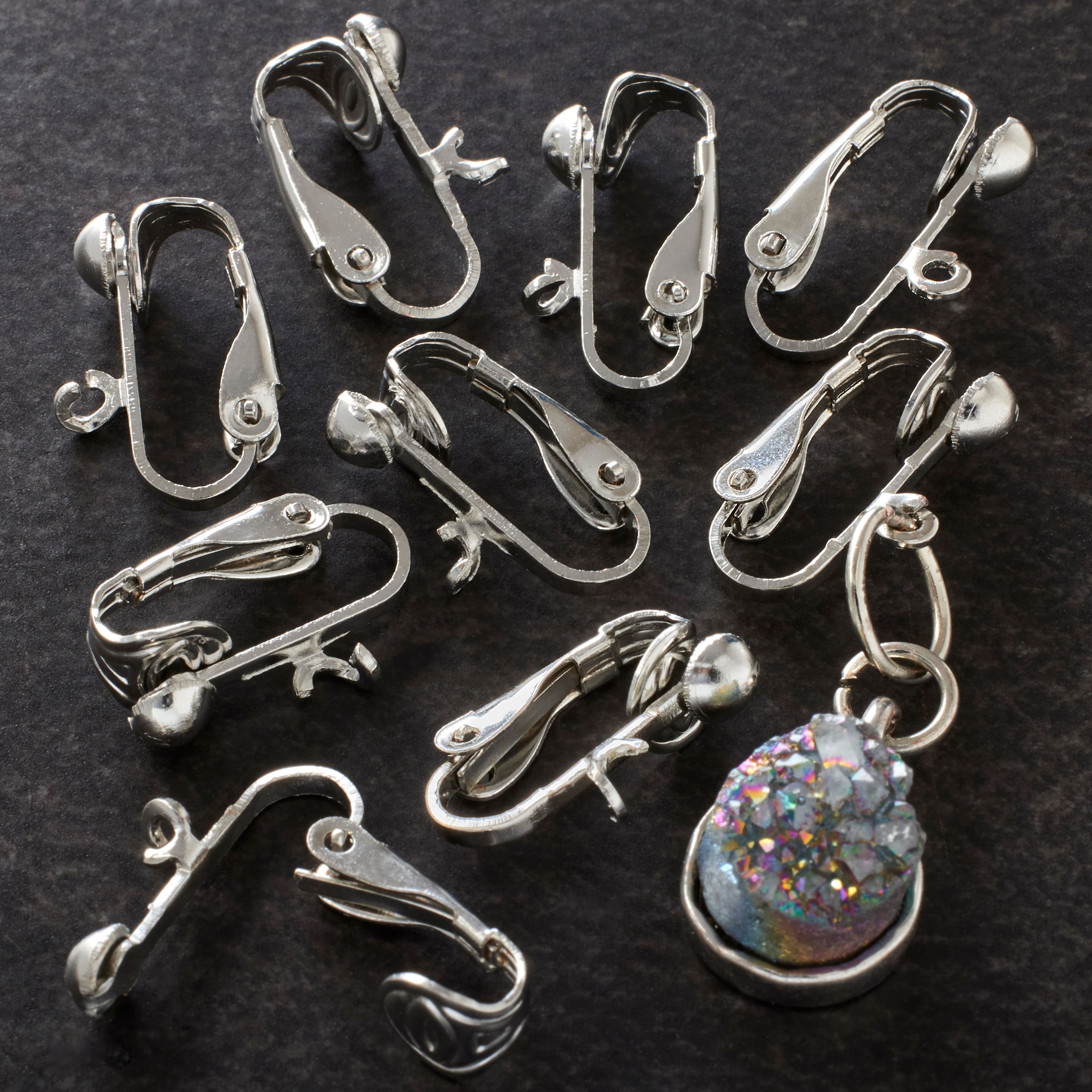 12 Packs: 14 ct. (168 total) Rhodium Clip-On Earrings with Loop by Bead Landing&#x2122;