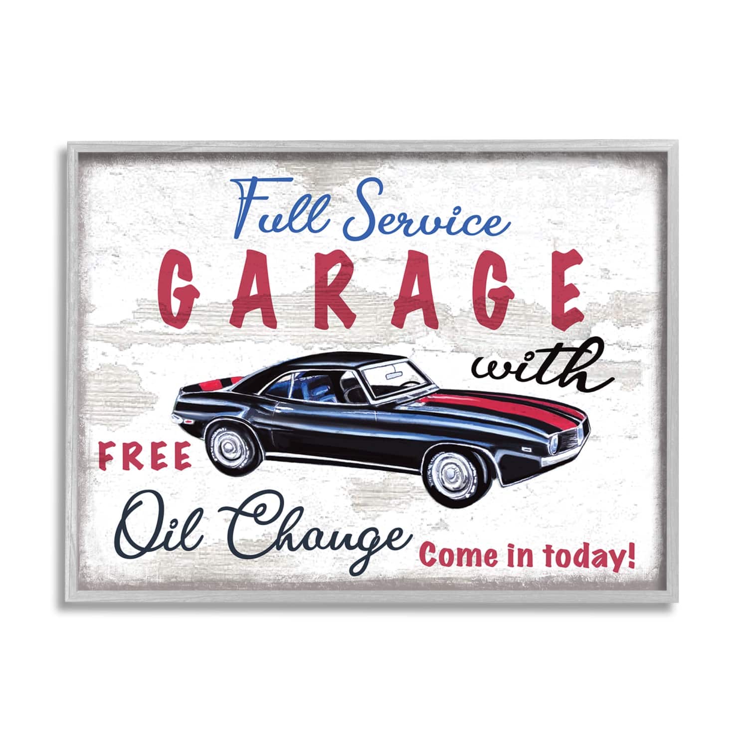 Stupell Industries Vintage Rustic Full Service Garage Sign Sports Car Framed Giclee Art