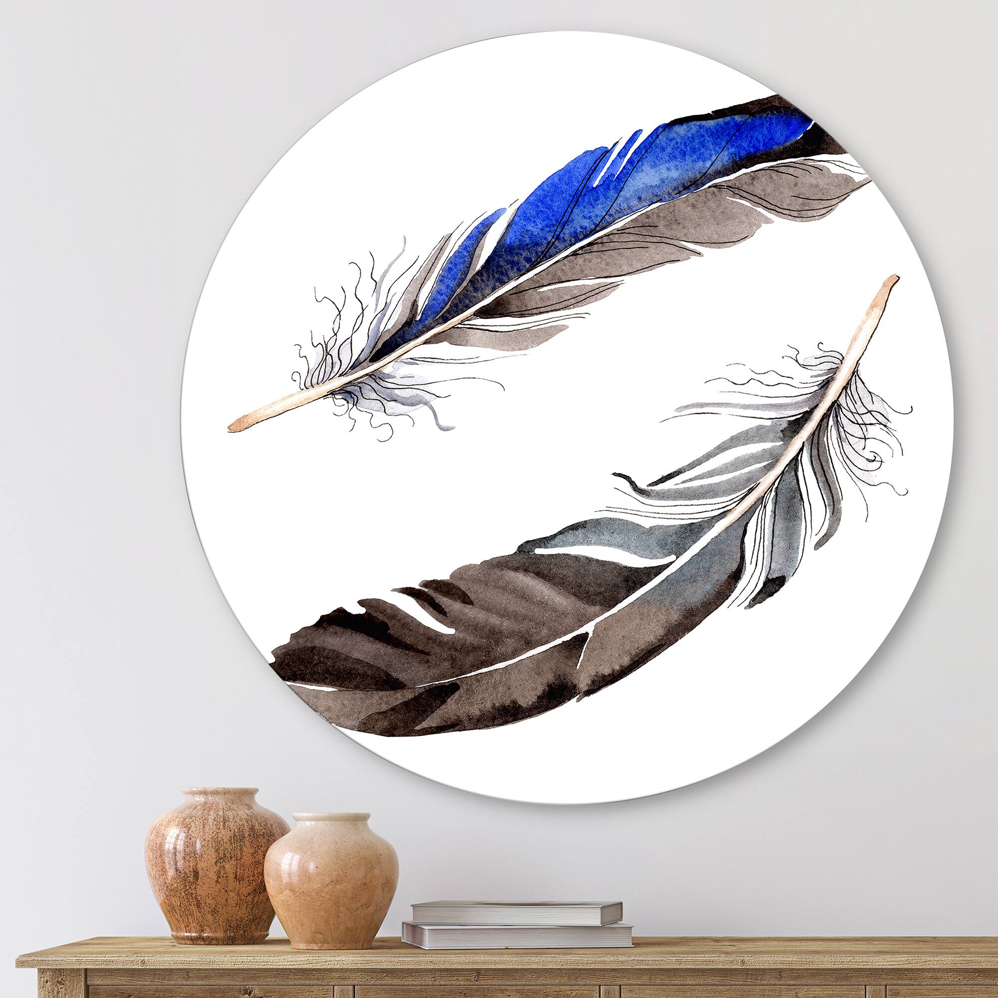 Designart - Colourful Boho Feathers III - Bohemian & Eclectic Metal Circle Wall Art