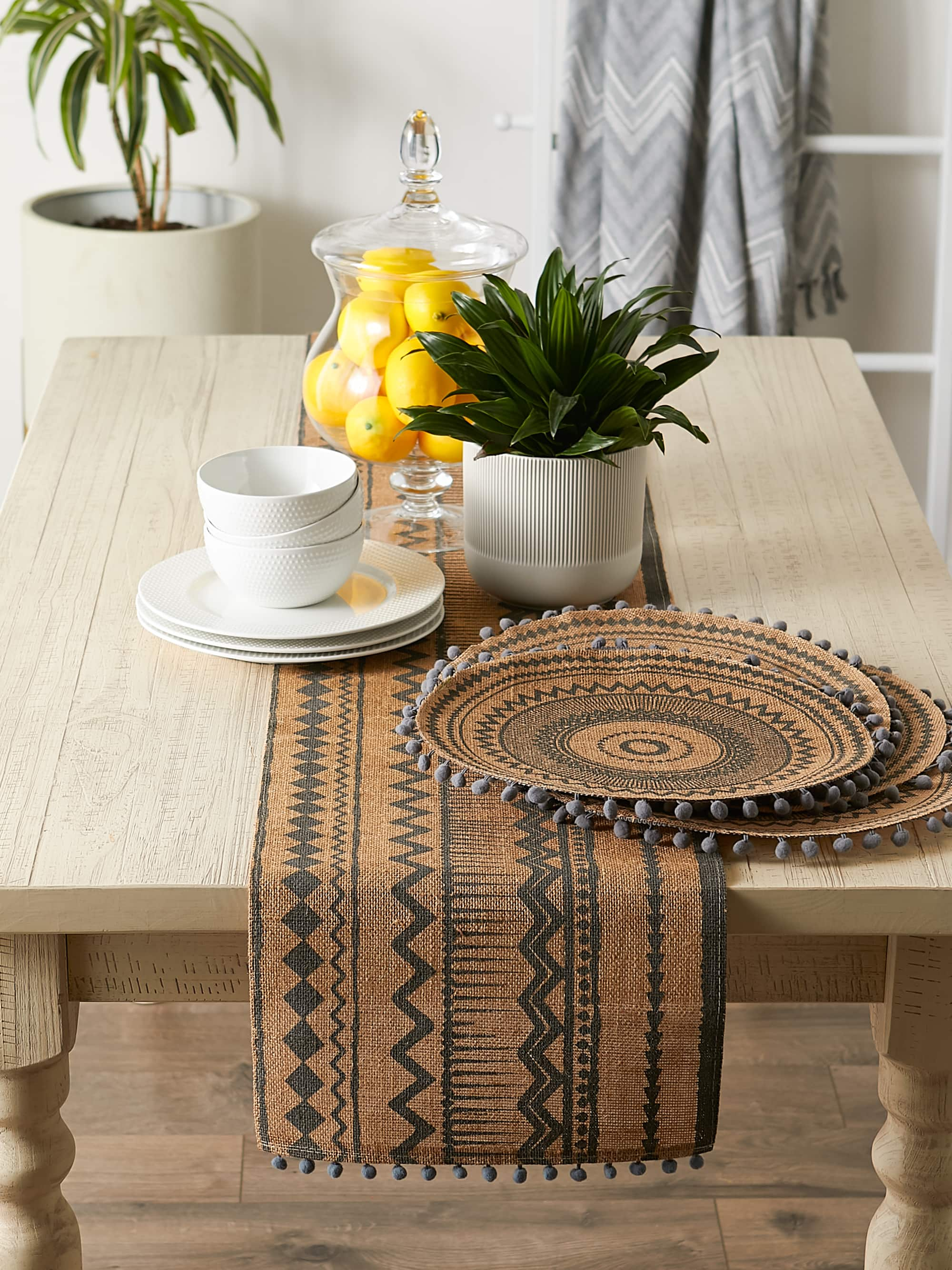 DII&#xAE; Mineral Aztec Print On Natural Jute Table Runner 14x72