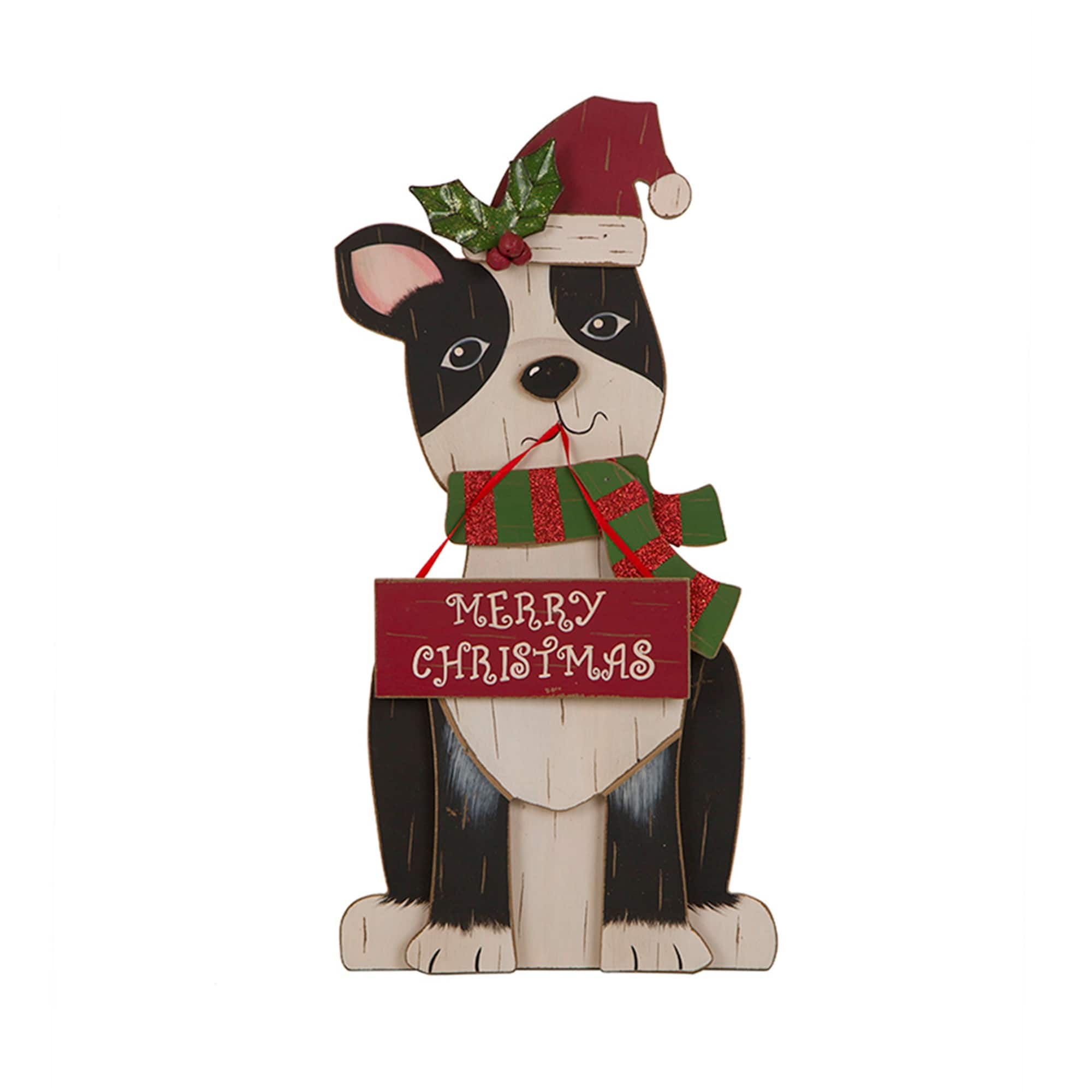 Glitzhome&#xAE; 16&#x22; Wooden Dog Christmas D&#xE9;cor Accent