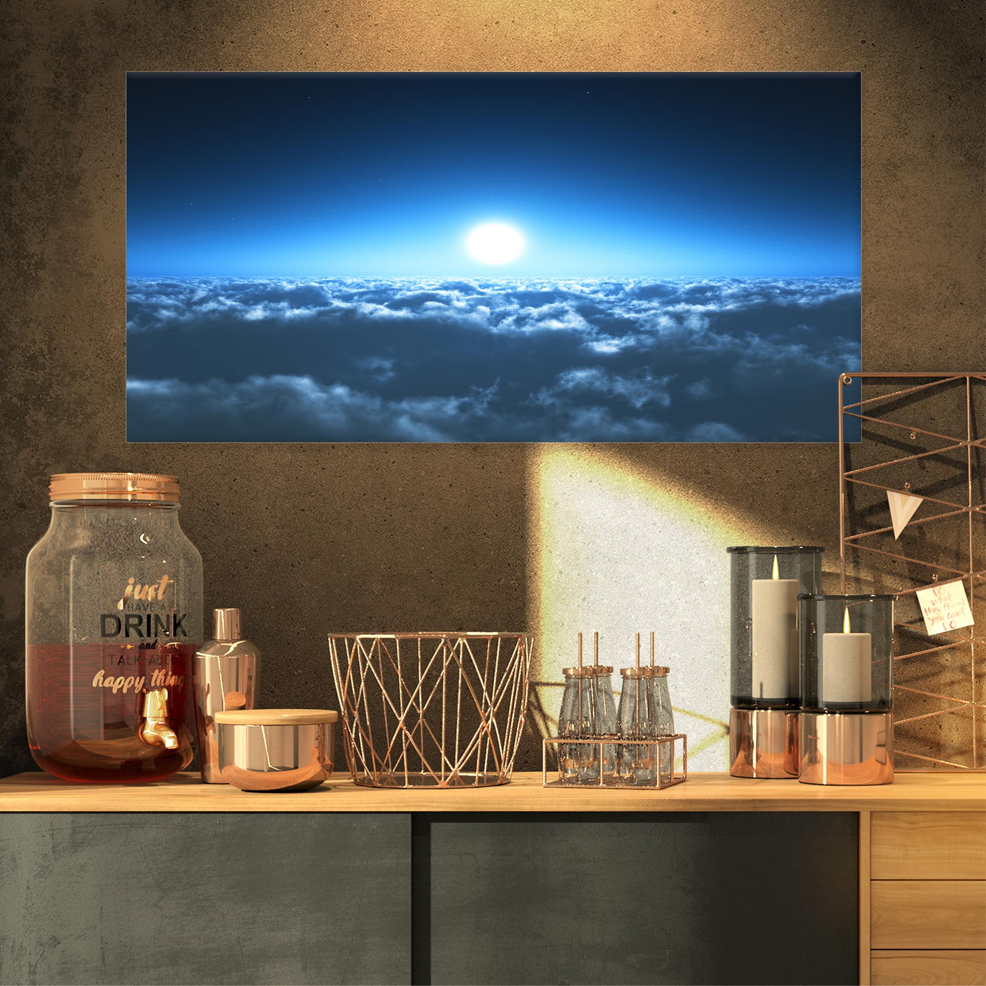 Designart - Night Flight above Clouds - Extra Large Wall Art Landscape