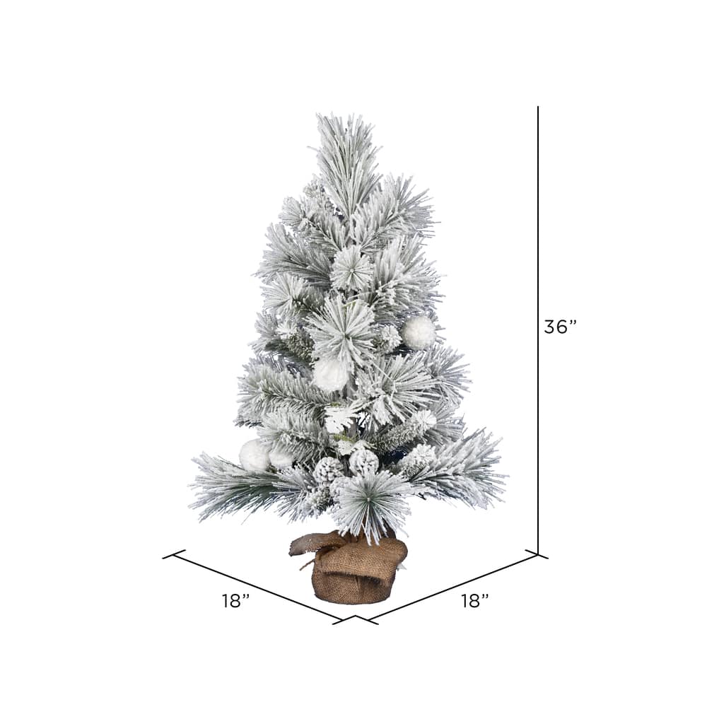 3ft. Unlit Frosted Beacon Pine with Snowballs & Pinecones Artificial Christmas Tree in Burlap Base