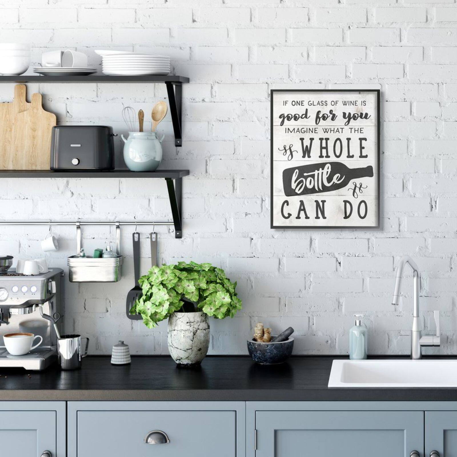 Stupell Industries Bottle of Wine Quote Wall Art in Black Frame