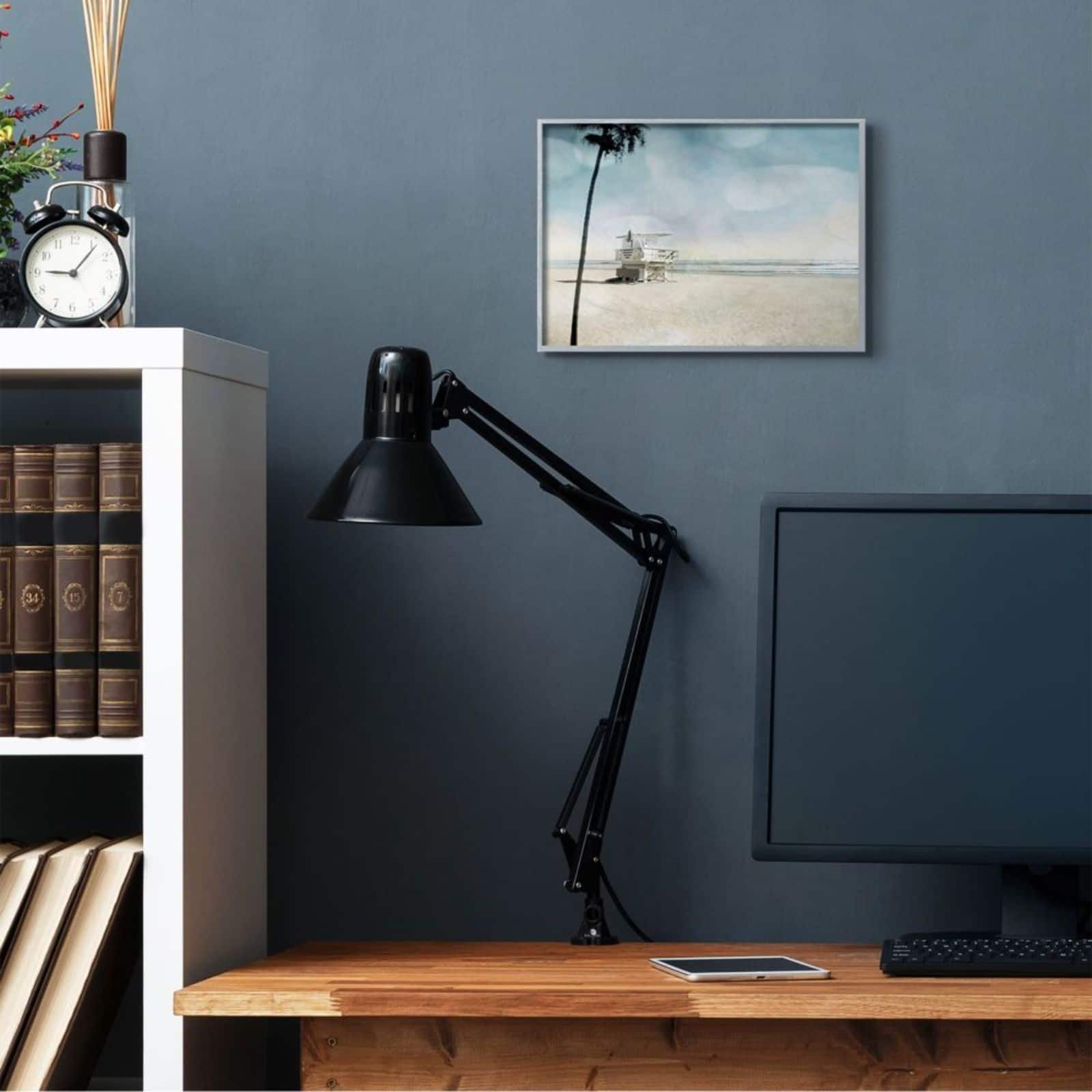 Stupell Industries Empty Beach Coast with Lifeguard Stand Gray Framed Wall Art