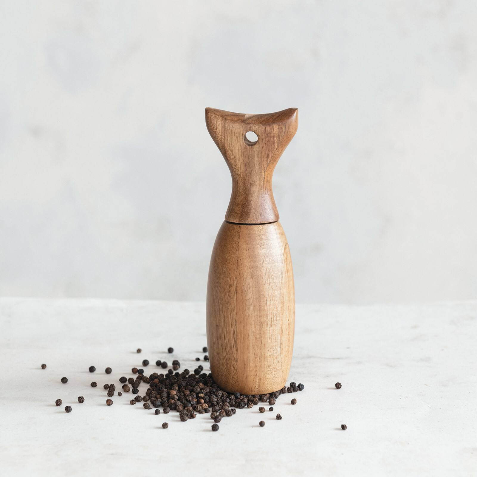 Hello Honey&#xAE; 7.75&#x22; Natural Acacia Wood Fish Tail Shaped Pepper Mill