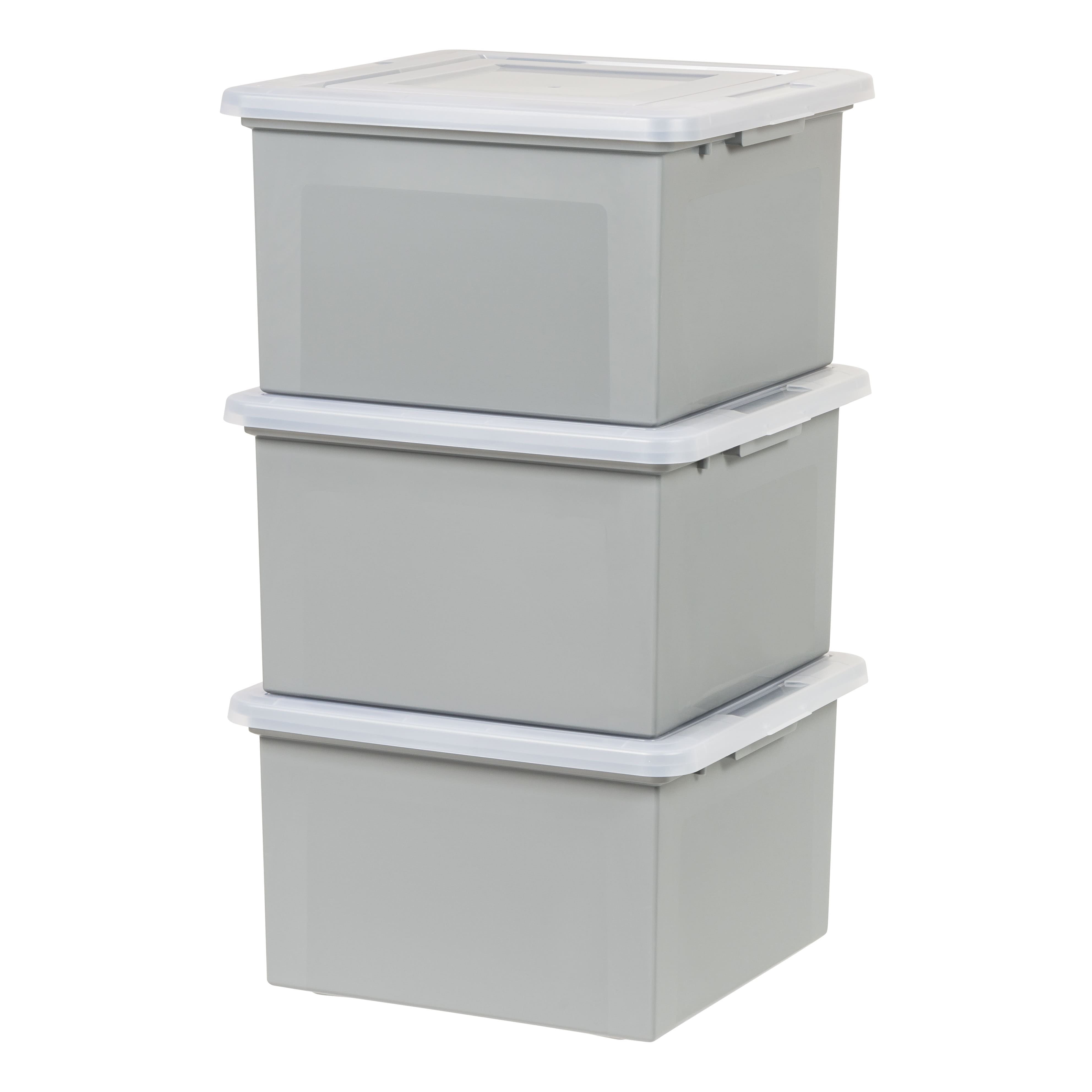 IRIS Gray Snap Tight Plastic Letter &#x26; Legal File Organizer Box, 3ct.