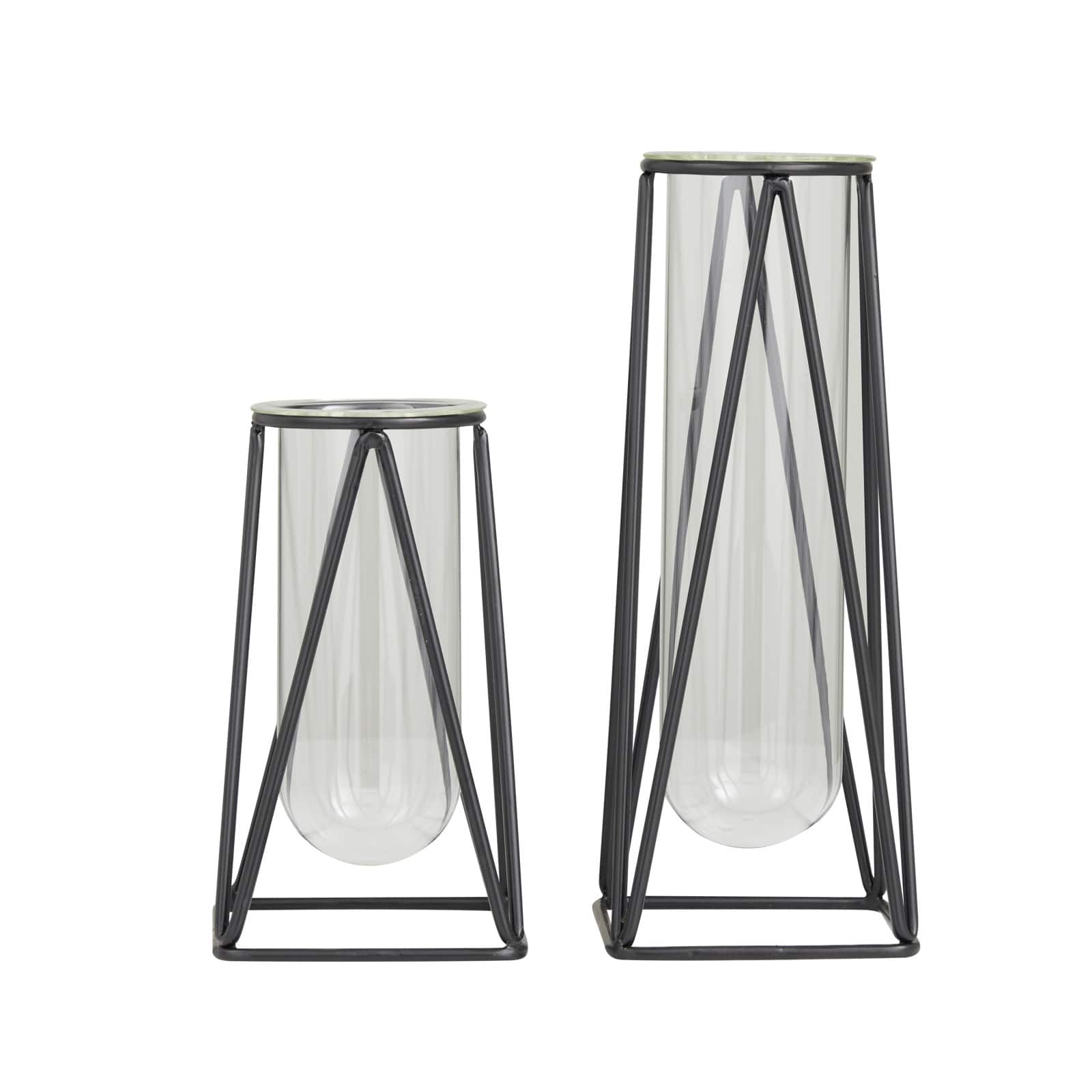 CosmoLiving by Cosmopolitan Set of 2 Black Iron Modern Vase, 13&#x22; x 5&#x22; x 5&#x22;