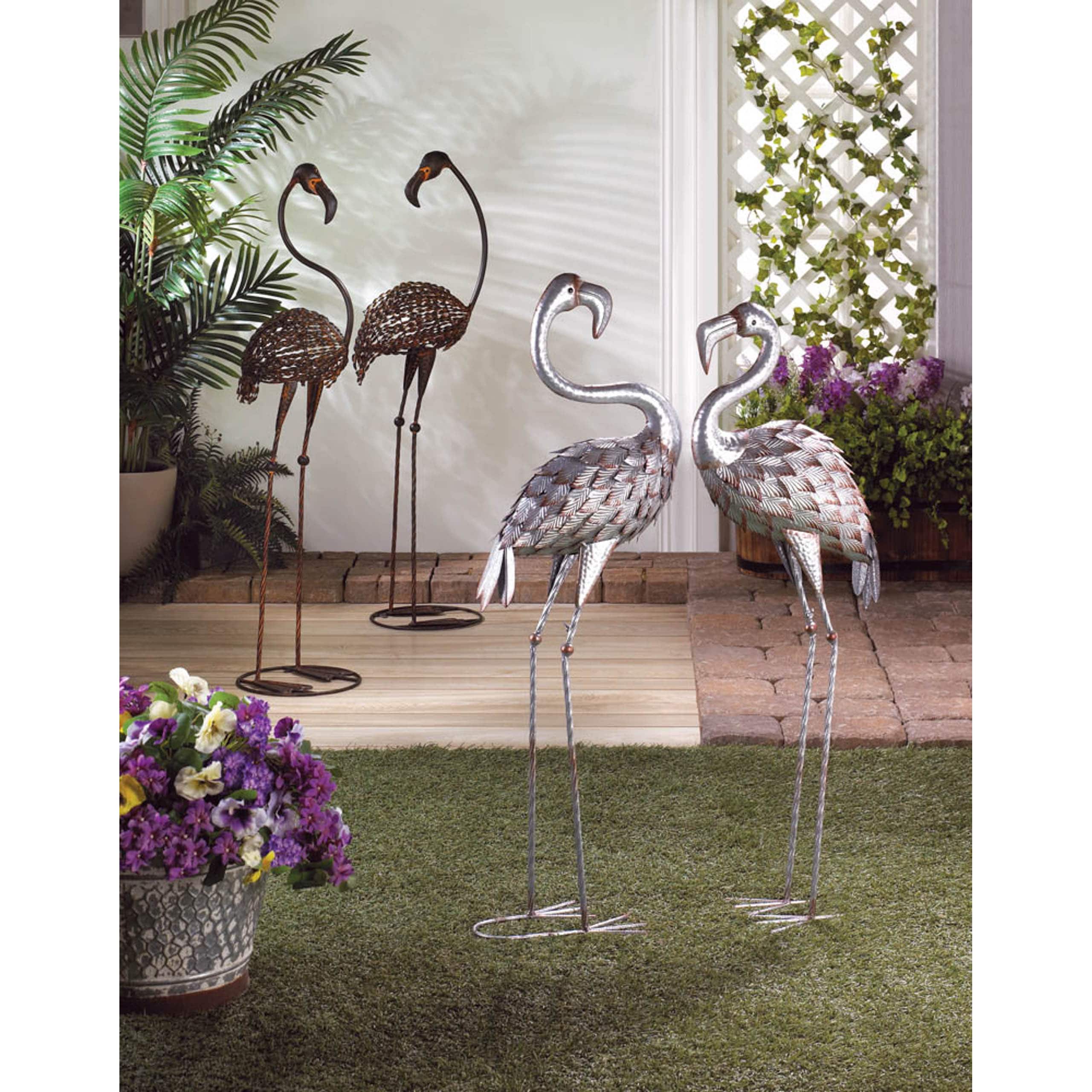 42" Wild Flamingo Garden Art Duo