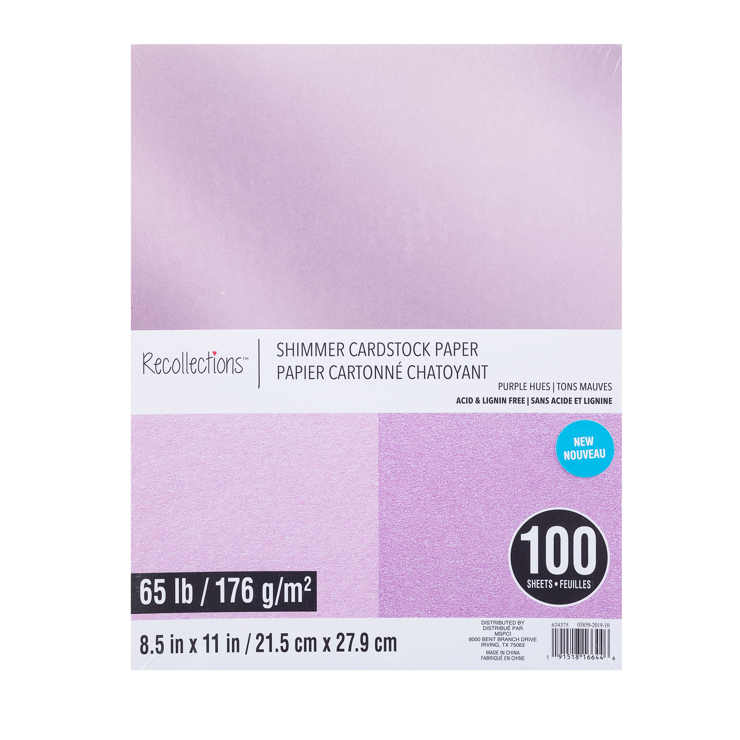 9 Packs: 100 ct. (900 total) Purple Hues Shimmer 8.5 x 11 Cardstock Paper  by Recollections™