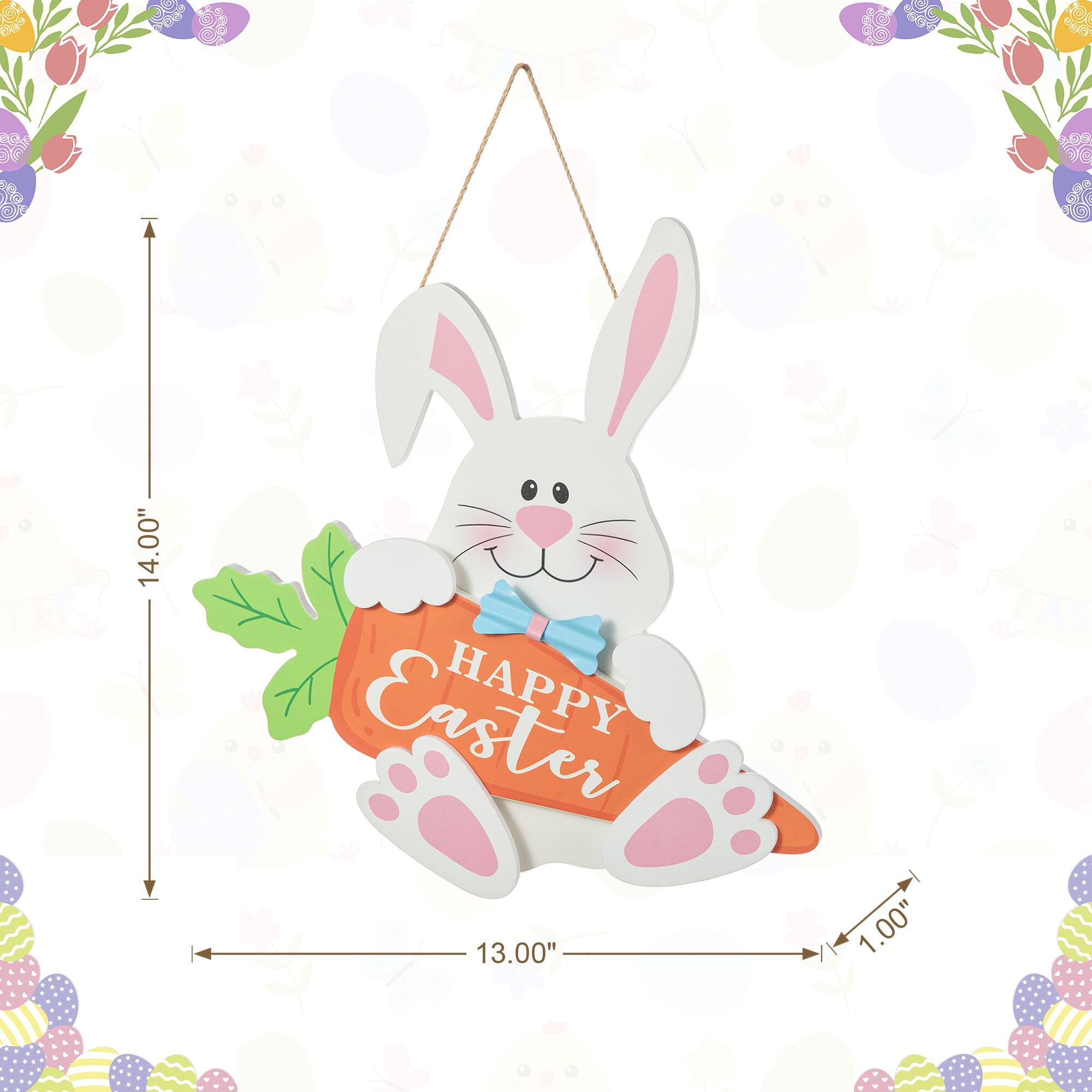 Glitzhome® 14" Happy Easter Bunny & Carrot Door Hanger