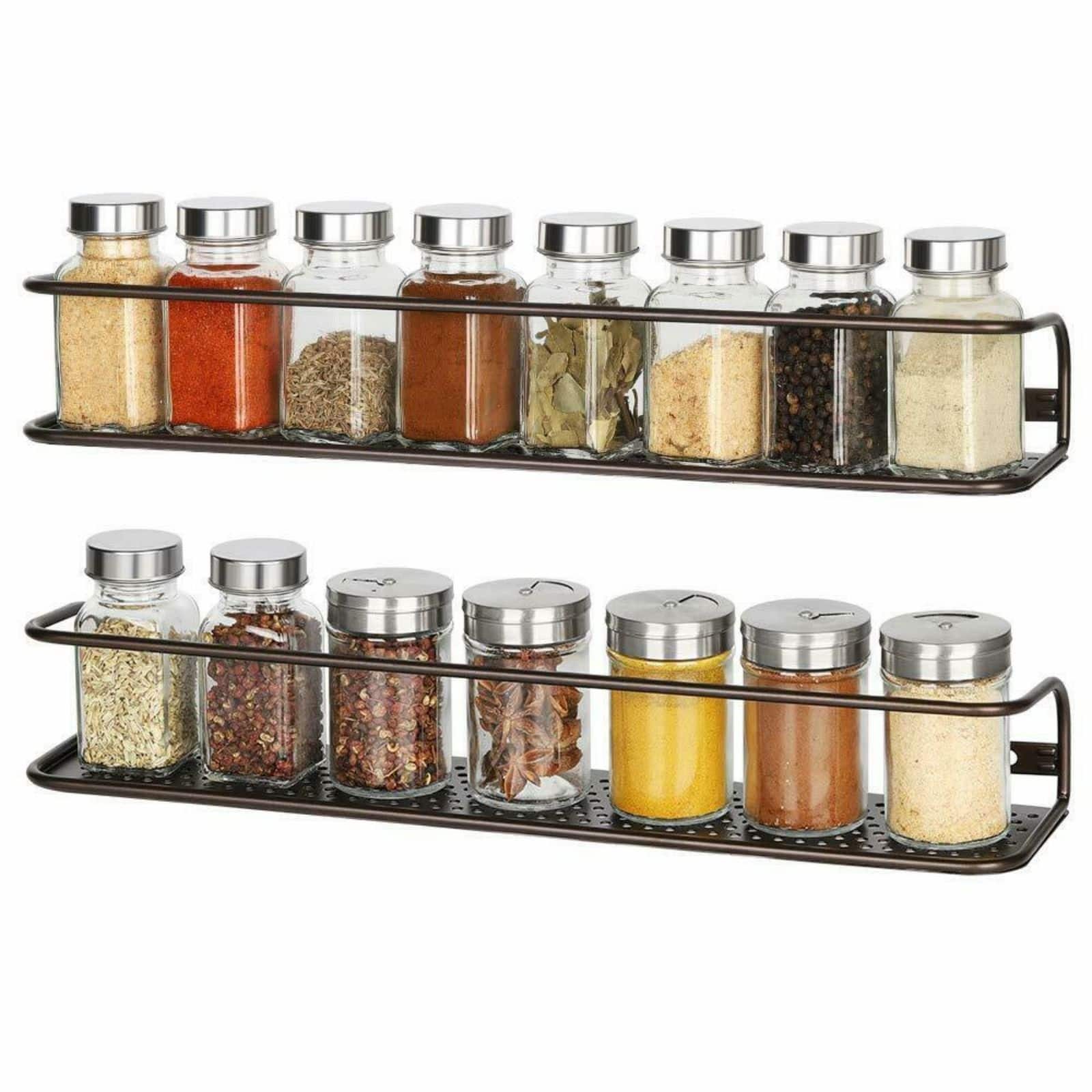 NEX Large and Wide Brown Wall Mounted Spice Storage Rack 2ct