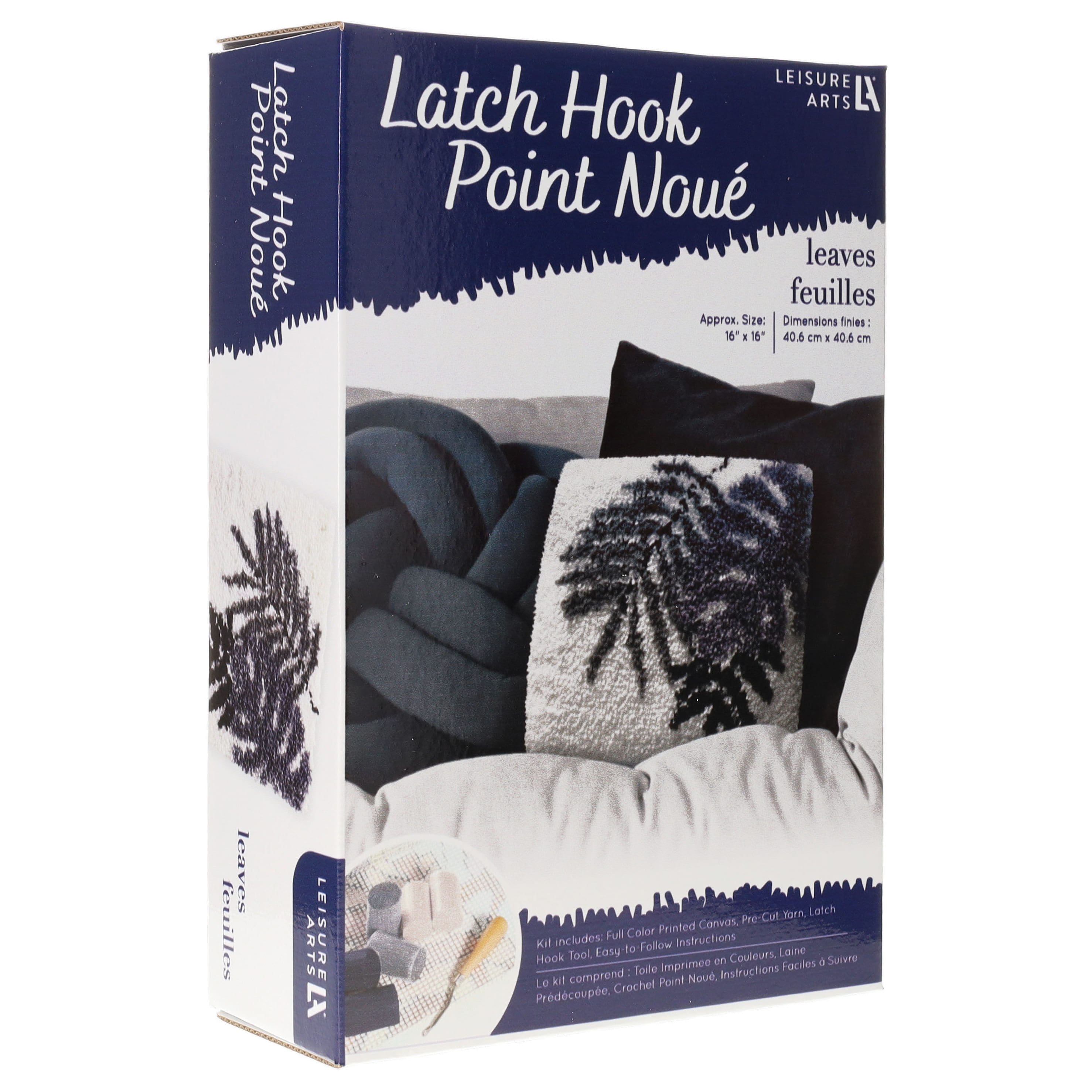 Leisure Arts&#xAE; Black &#x26; White Leaves Latch Hook Kit