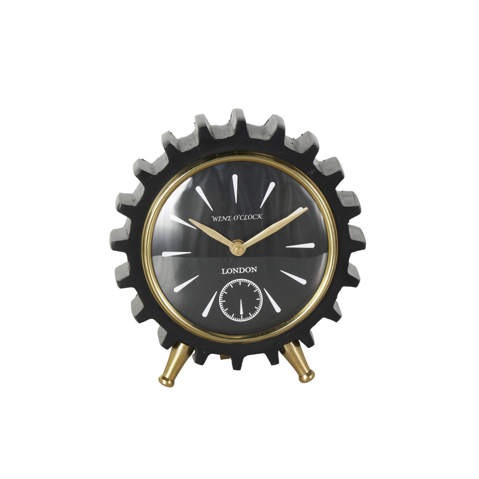 Black Aluminum Gear Clock with Gold Hands and Legs
