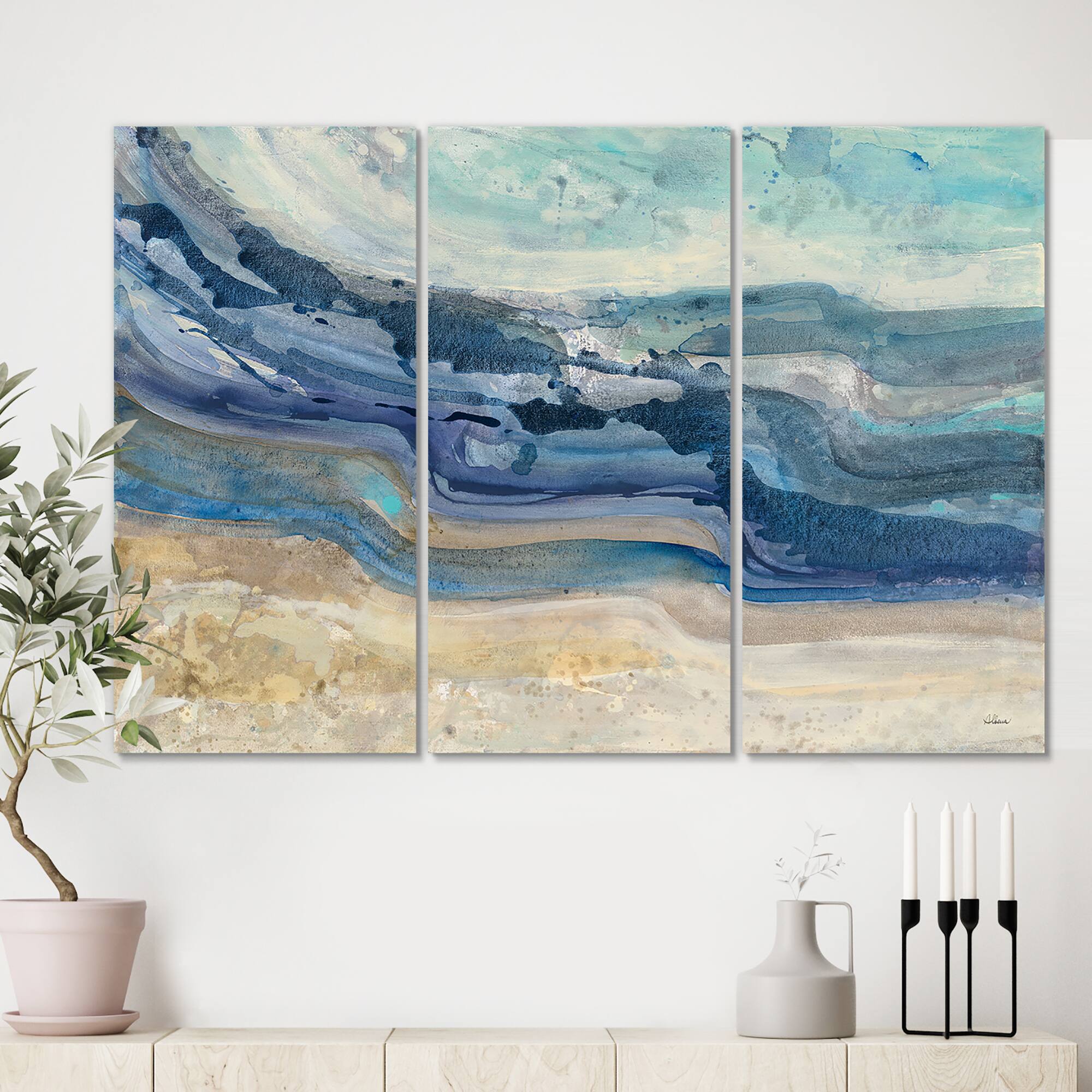 Designart - Coast Blue Sea Waves Watercolour - Modern Farmhouse Canvas Art