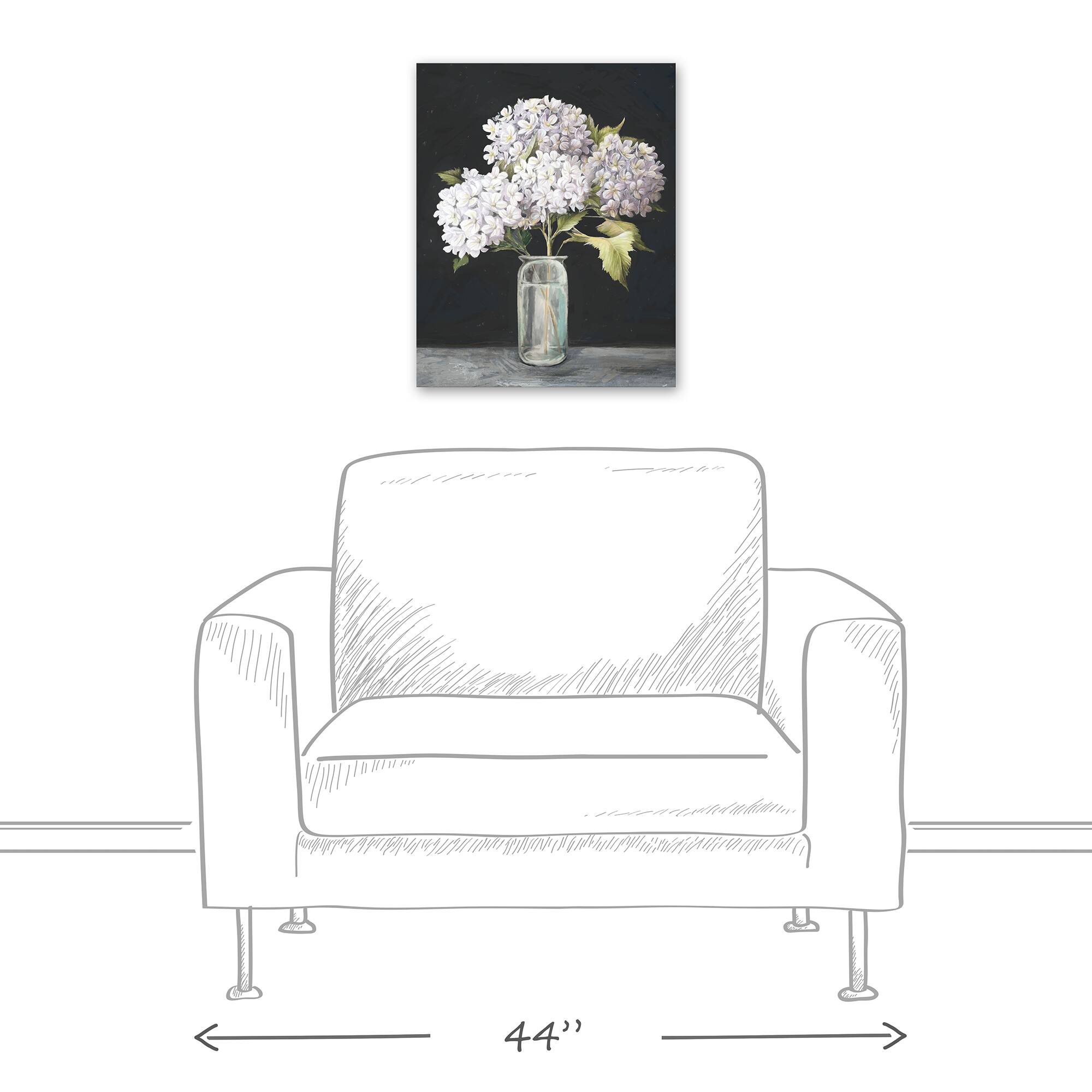 White Hydrangeas In A Vase 16" x 20" Canvas Wall Art
