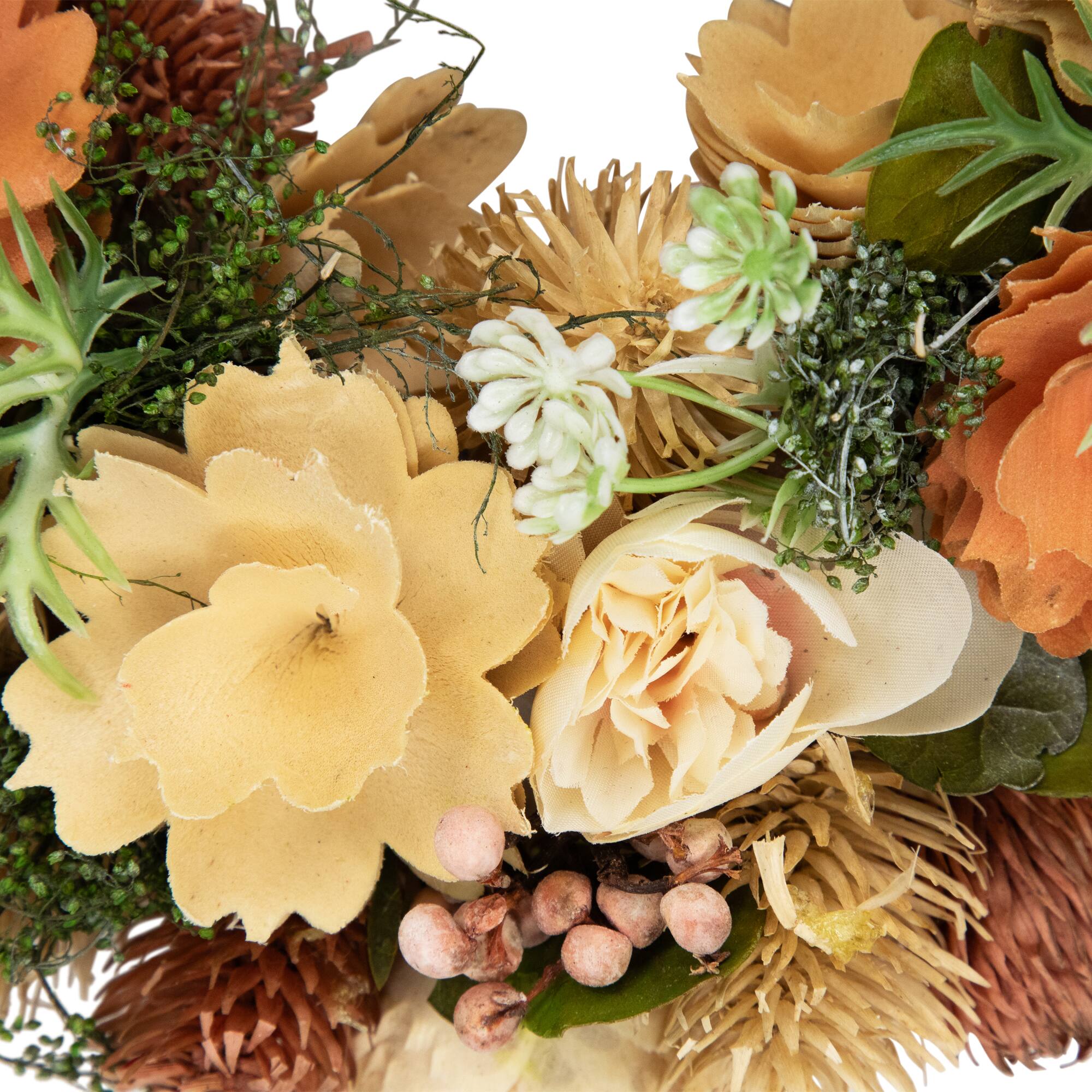 9.75&#x22; Beige &#x26; Peach Mixed Floral Artificial Spring Wreath