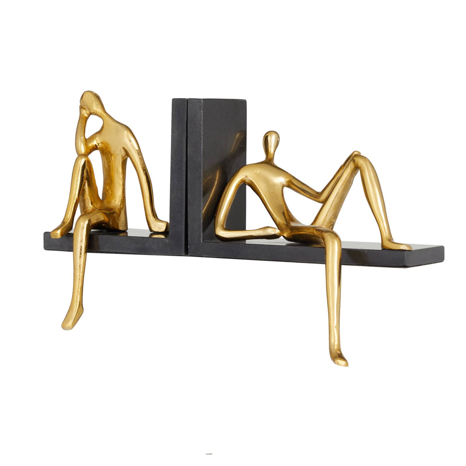 Set of 2" Gold Marble Contemporary Bookends, 7" x 7" x 5"