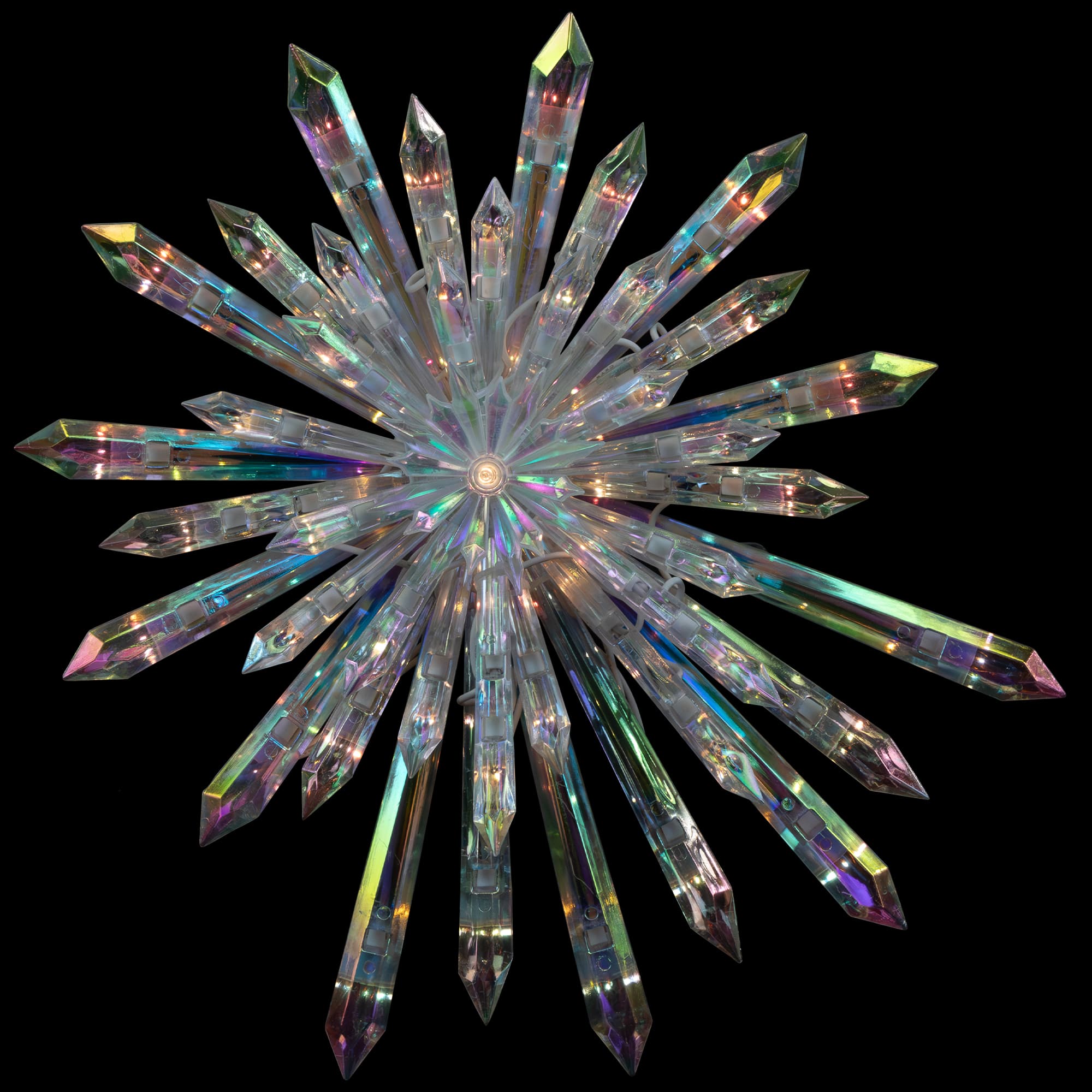 14&#x22; Lighted Iridescent Icicle Christmas Tree Topper, Clear Lights