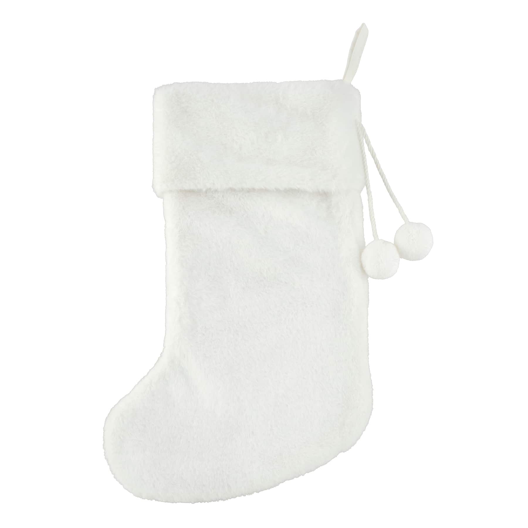 20&#x22; White Faux Fur Stocking with Pom Poms by Ashland&#xAE;